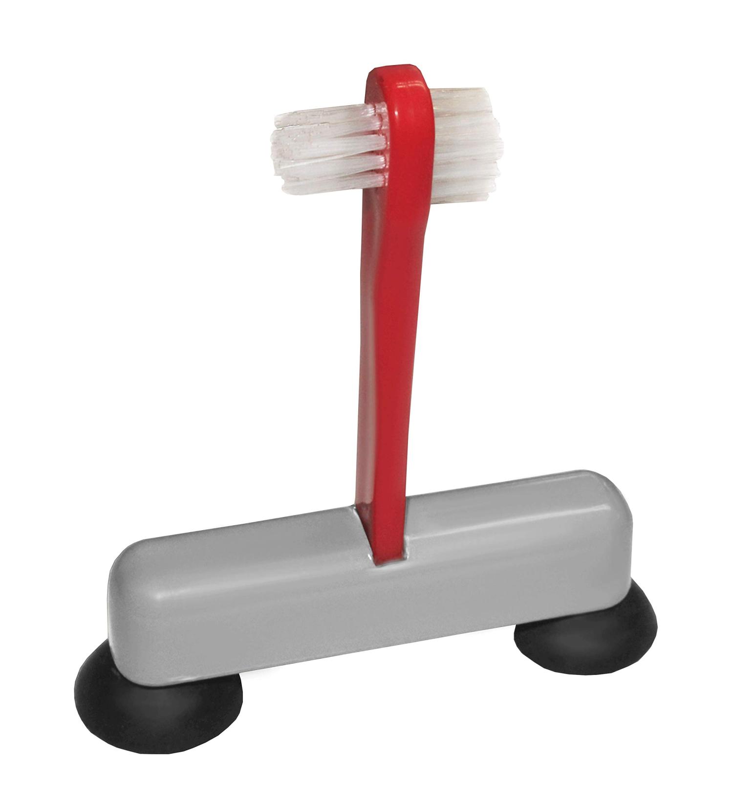 Rehabilitation Advantage Denture Scrub Brush & Suction Cup Holder in Red/Gray - Buy Online on GoSupps.com