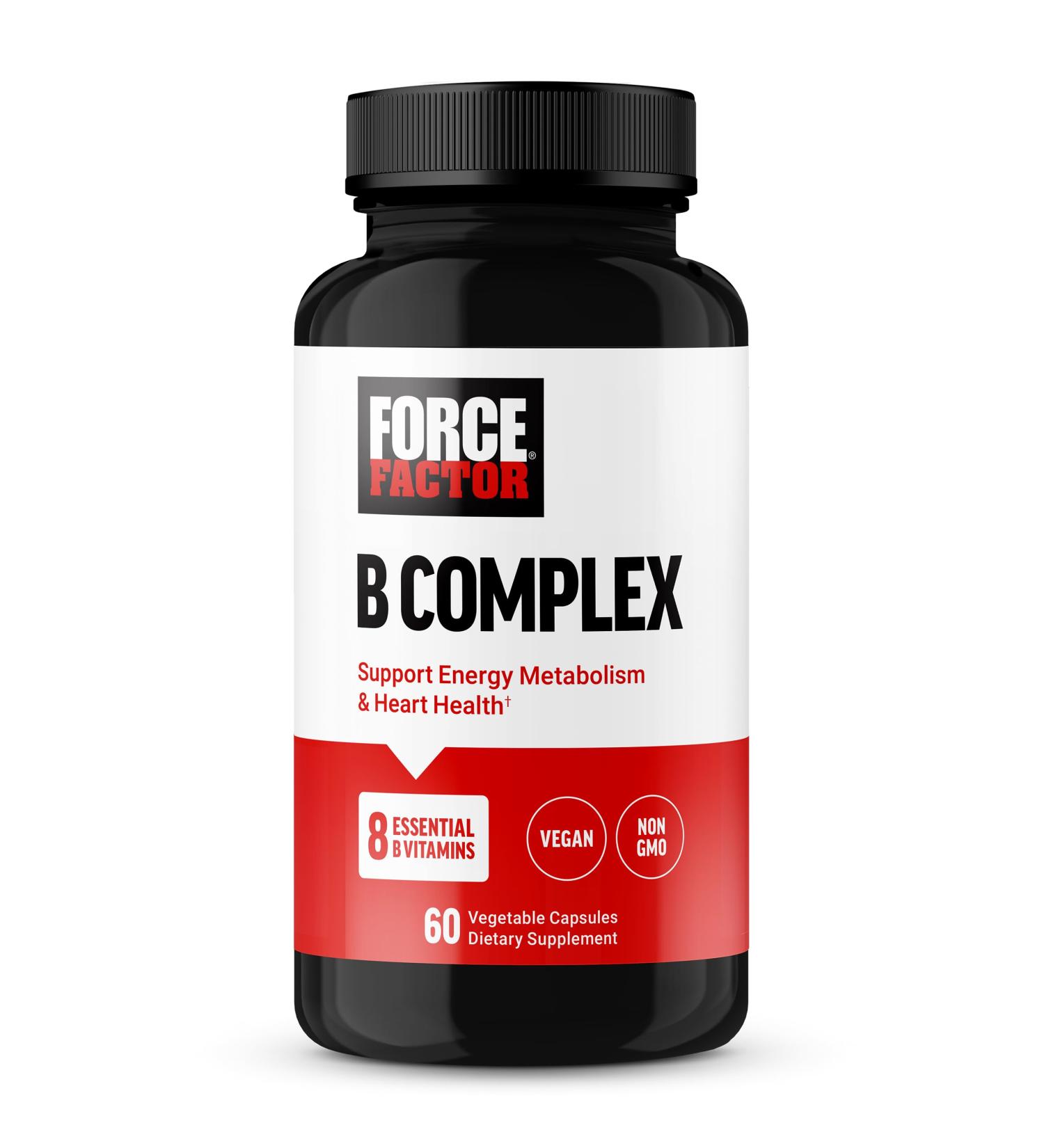 FORCE FACTOR Vitamin B Complex to Support Energy, Vitality, and Heart Health, Includes Vitamin B1, Vitamin B2, Vitamin B3, Vitamin B6, Vitamin B12, and More, Vegan, Non-GMO, 60 Vegetable Capsules - Buy Online on GoSupps.com