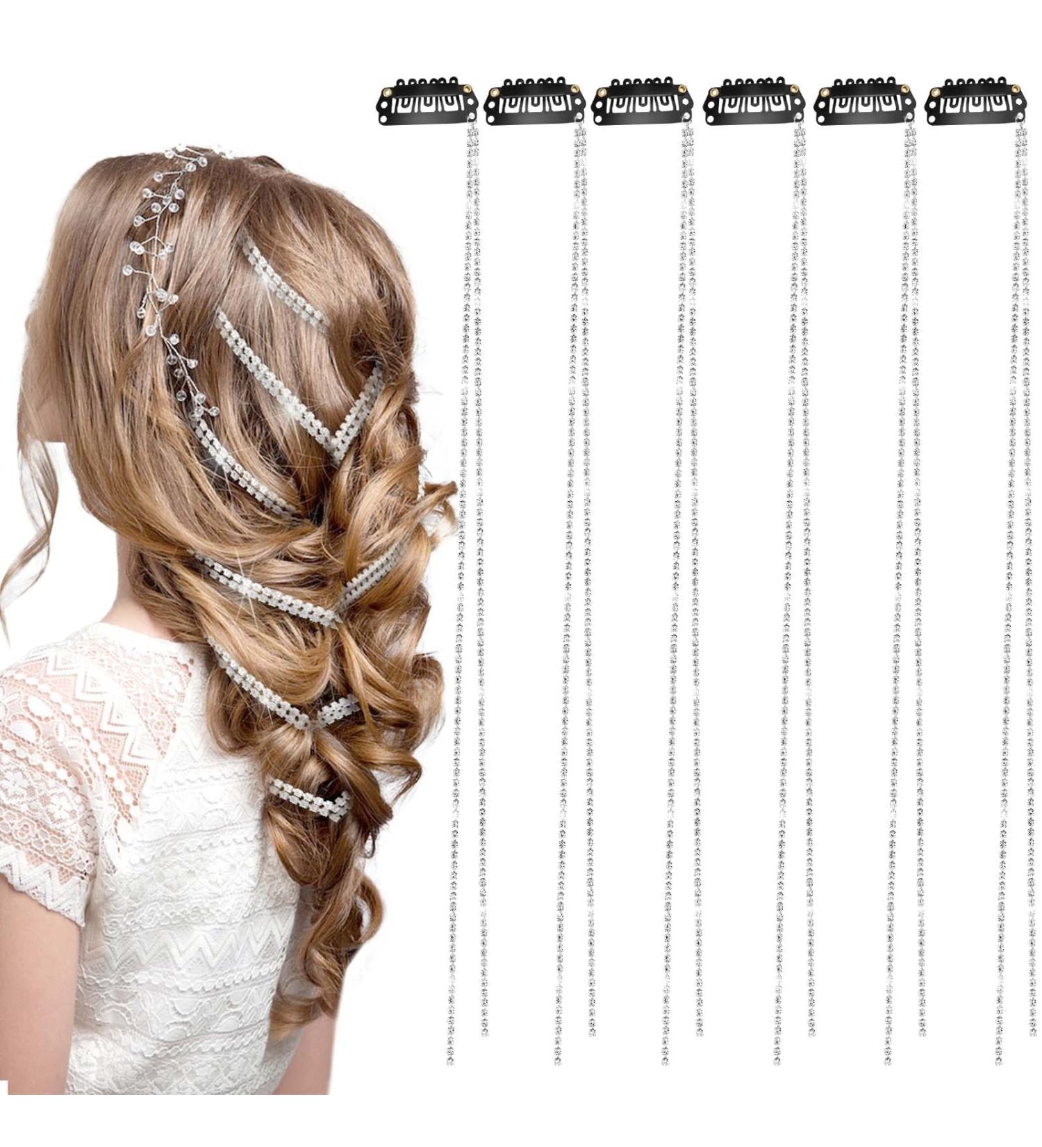 Jutieuo 6-Piece Rhinestone Hair Chains Set | Bling Crystal Hair Extension, Punk Tassel Clips | Silver Rhinestone Decorative for Women, Girls | Party Accessories | 18 with Storage Box - Buy Online on GoSupps.com