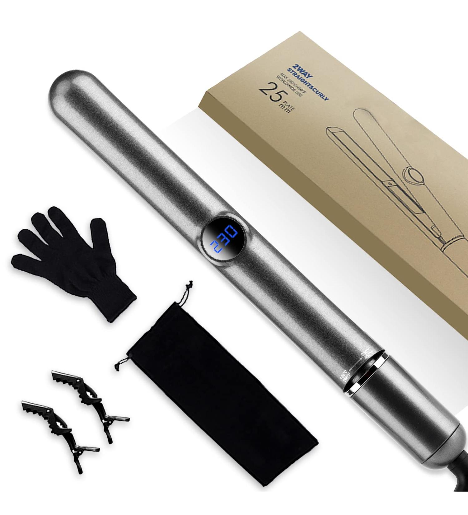 Flat Iron Hair Straightener & Curler 2 in 1 - Negative Ion Adjustable Temp for All Hair Types - Gray - Buy Online on GoSupps.com