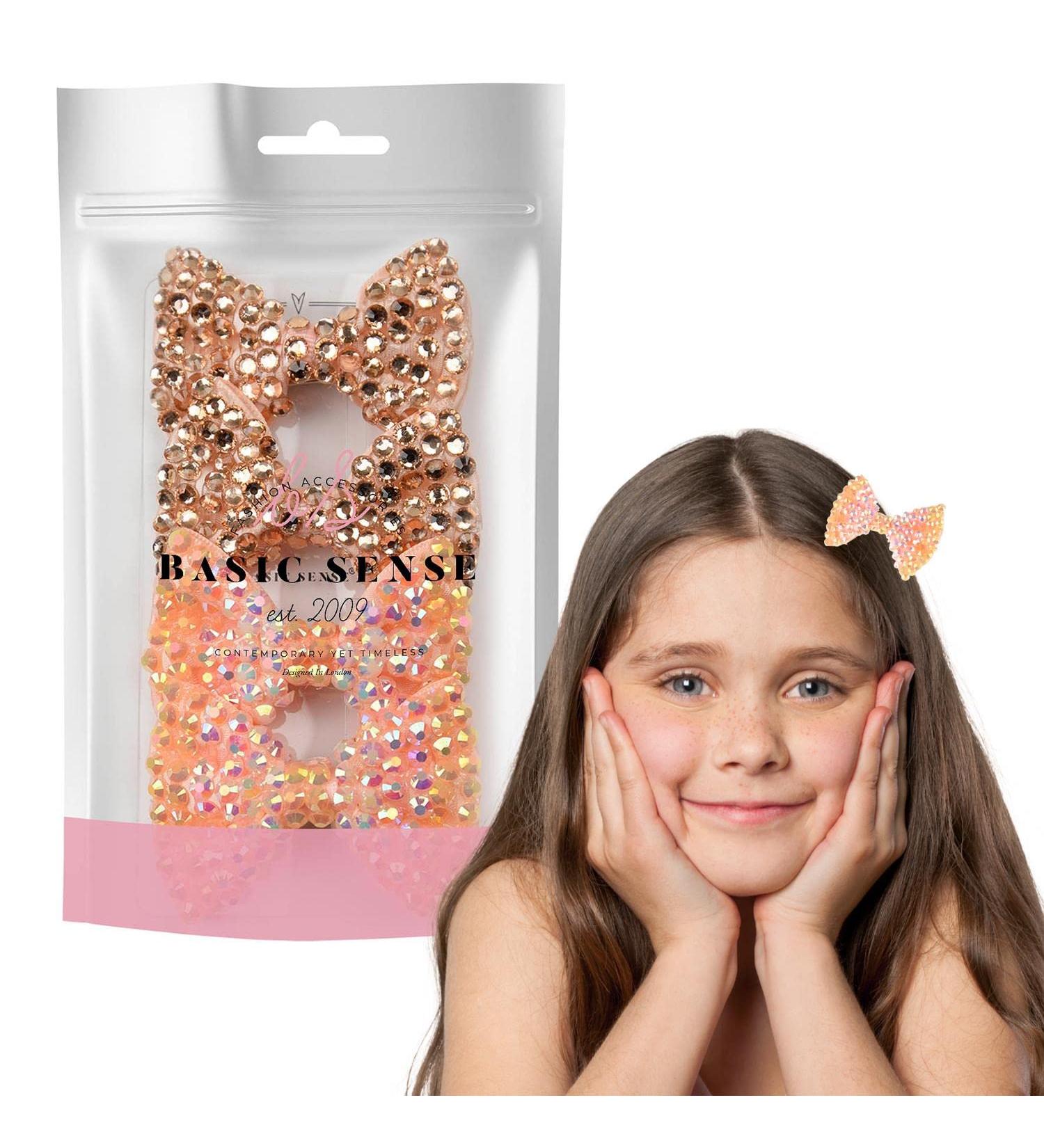 BasicSense 4 Pieces Shiny Rhinestone Small Bow Crocodile Alligator Hair Clips for Girls Gold - Peach - Buy Online on GoSupps.com
