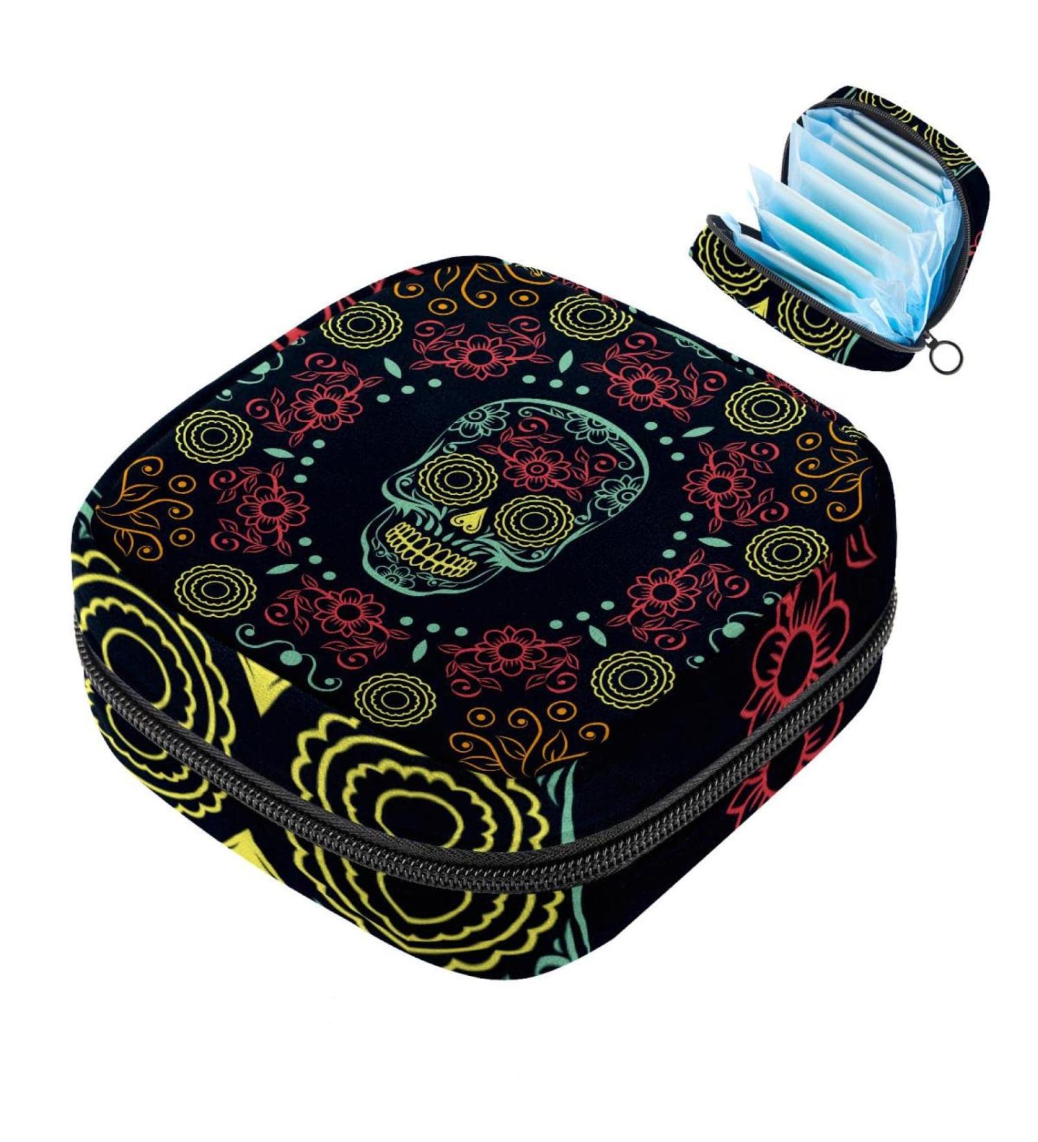Women's Travel Makeup Organizer - Big Capacity Storage Bag for Menstrual Cups & Day of the Dead Design - Buy Online on GoSupps.com
