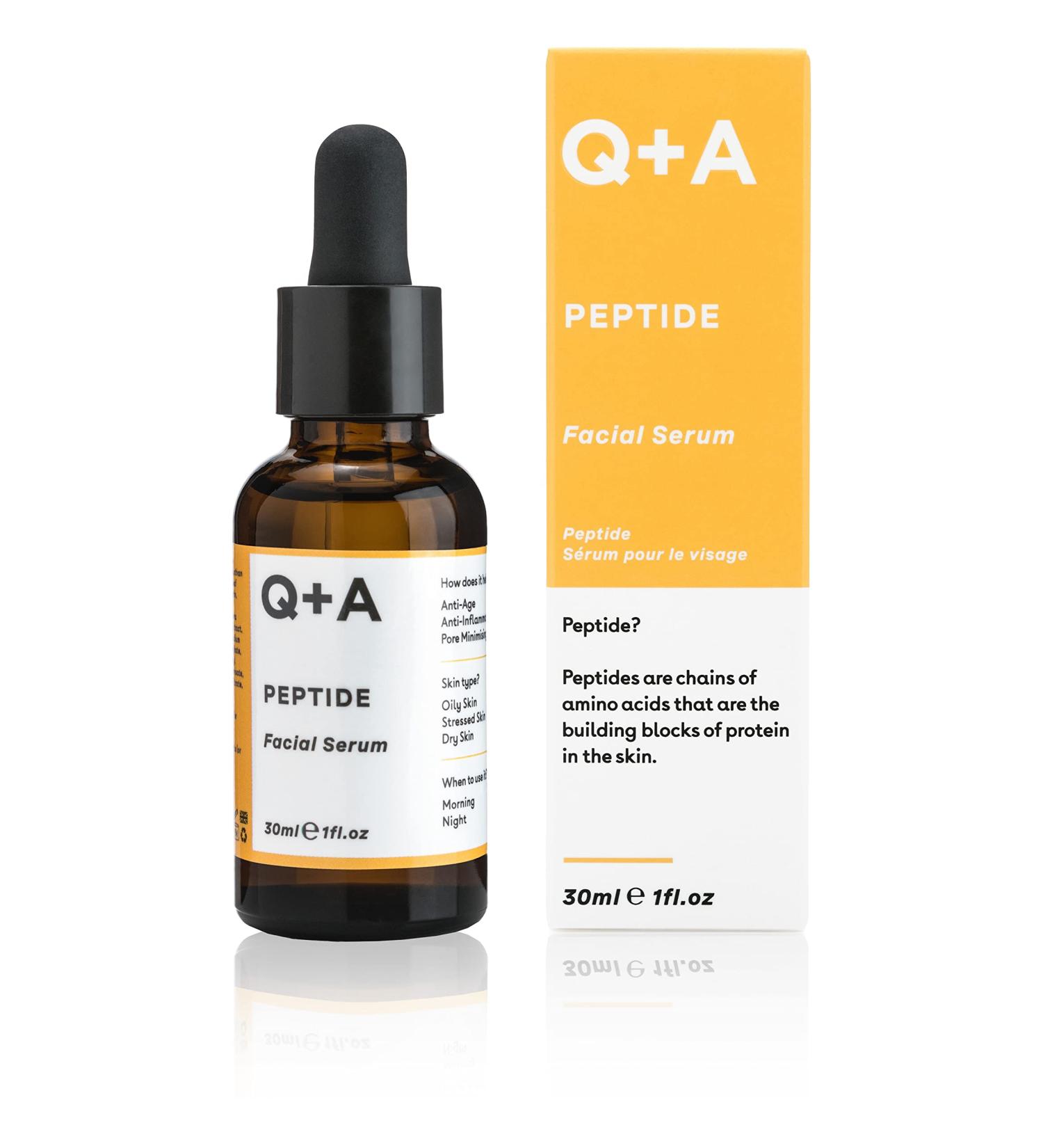 Q+A Peptide Facial Serum | Anti-Aging Hydrating Serum with Peptides & Hyaluronic Acid | Fast Absorption 1fl.oz - Revitalize Youthful Skin - Buy Online on GoSupps.com