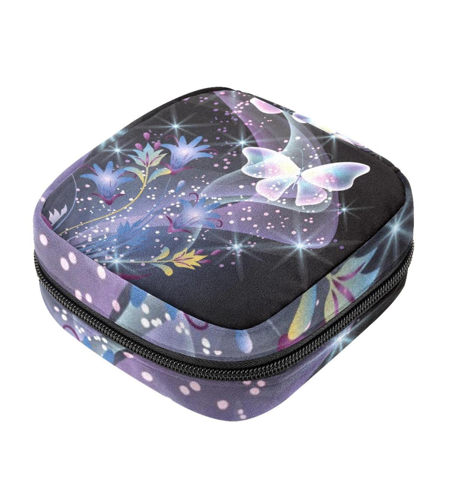 Menstrual Bag with Zipper - Stylish Sanitary Pads & Tampons Collection Bag for Women & Girls (Butterflies & Flowers) - Buy Online on GoSupps.com