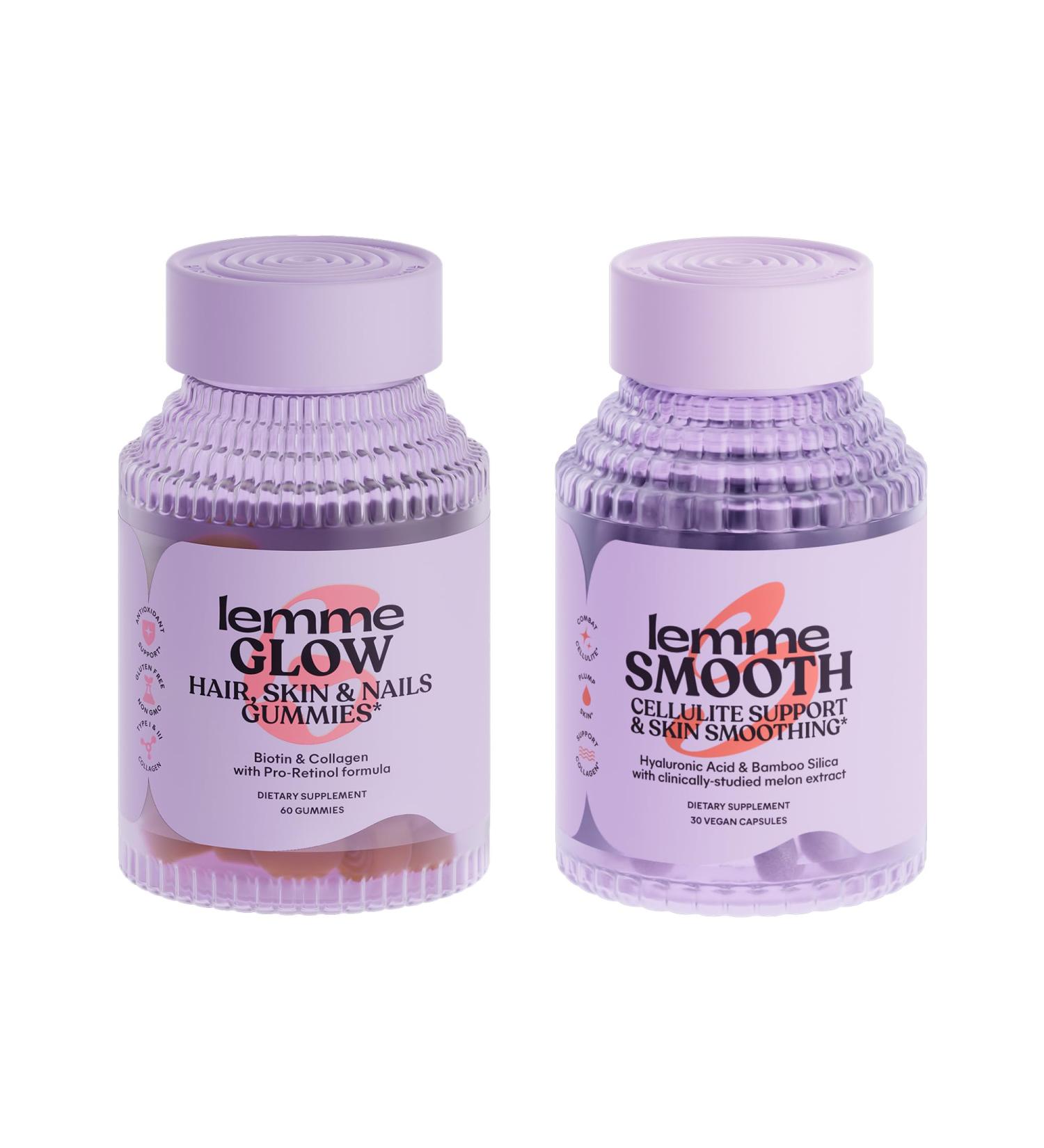 Lemme Glow Collagen Hair Gummies for Strong Thick Hair & Reduced Shedding Smooth Anti Cellulite Capsules for Women Smooth Legs & Thighs Reduce Cellulite & Crepey Skin Bundle - Buy Online on GoSupps.com