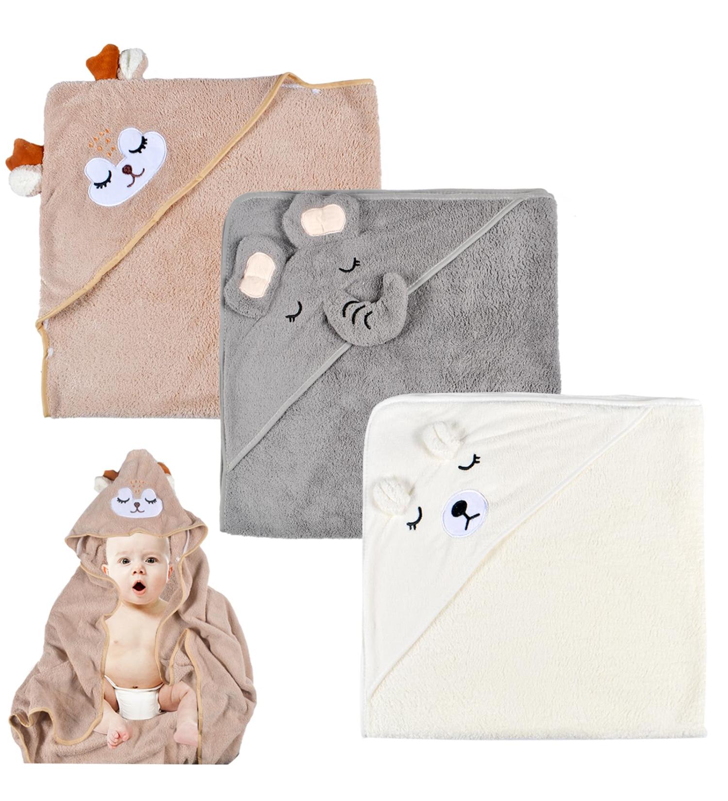 Forhome Baby Hooded Towel Set - 3 Super Absorbent Bamboo Bath Towels for Toddlers Cute Patterns - Perfect Baby Gift - Buy Online on GoSupps.com