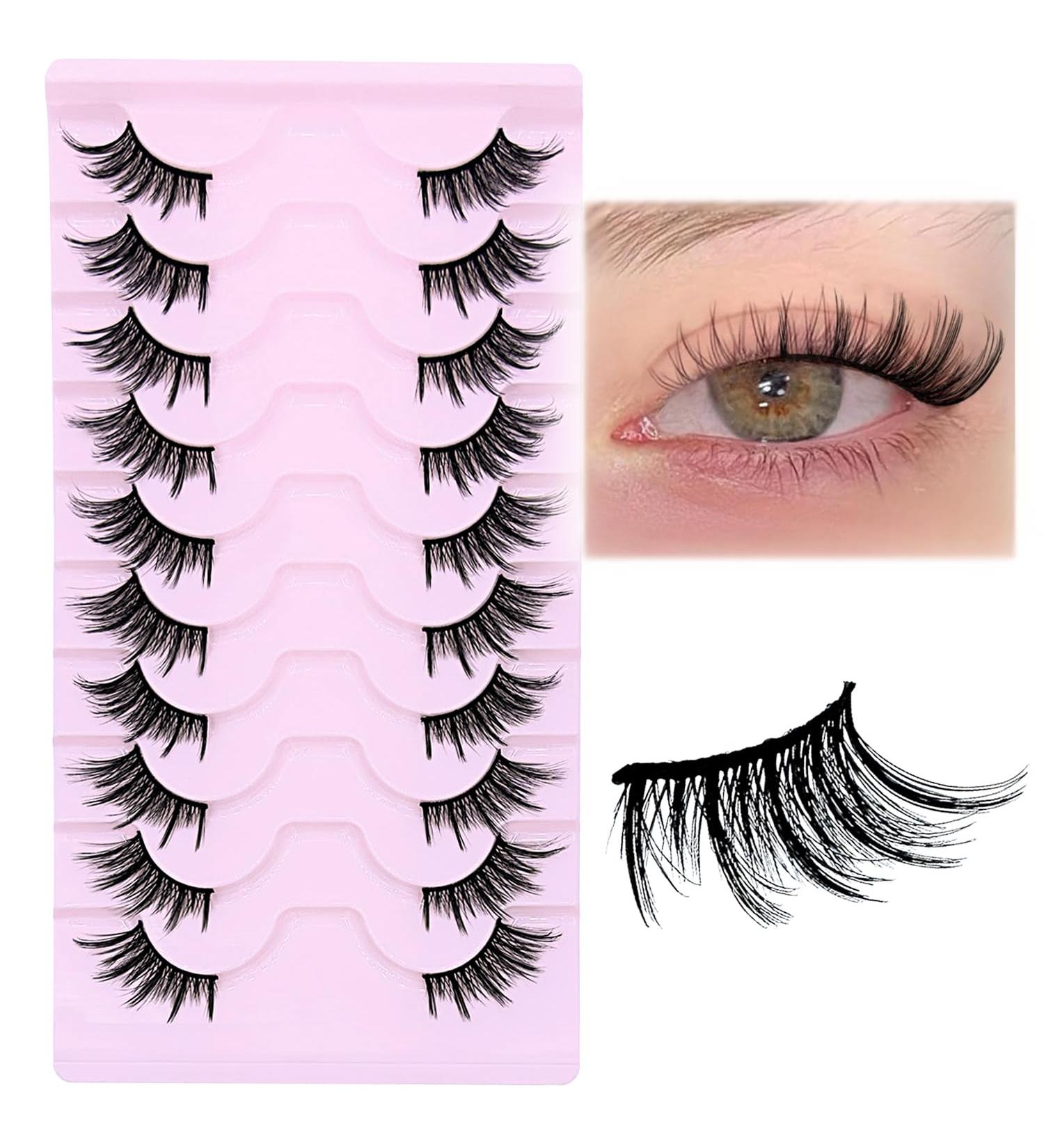 Buy Half Lashes Natural Look Cat Eye - 16mm Wispy Thin Band Manga Lashes | 10 Pairs of False Eyelashes for a Stunning Cateye Look - Buy Online on GoSupps.com