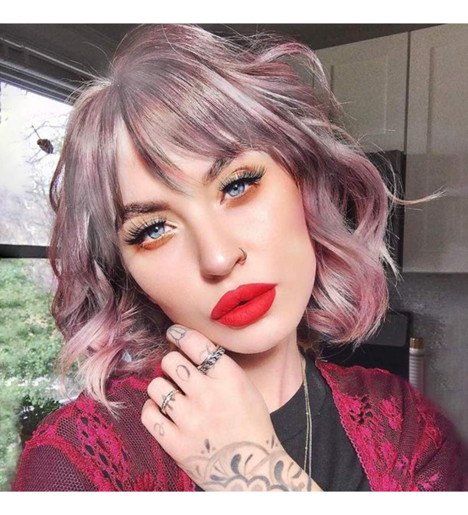 Parxitn Short Bob Wig with Ponytail - Natural Ombr Pink Synthetic Hair | Colorful Wavy Curly Wigs for Daily Party Halloween & Cosplay - Buy Online on GoSupps.com