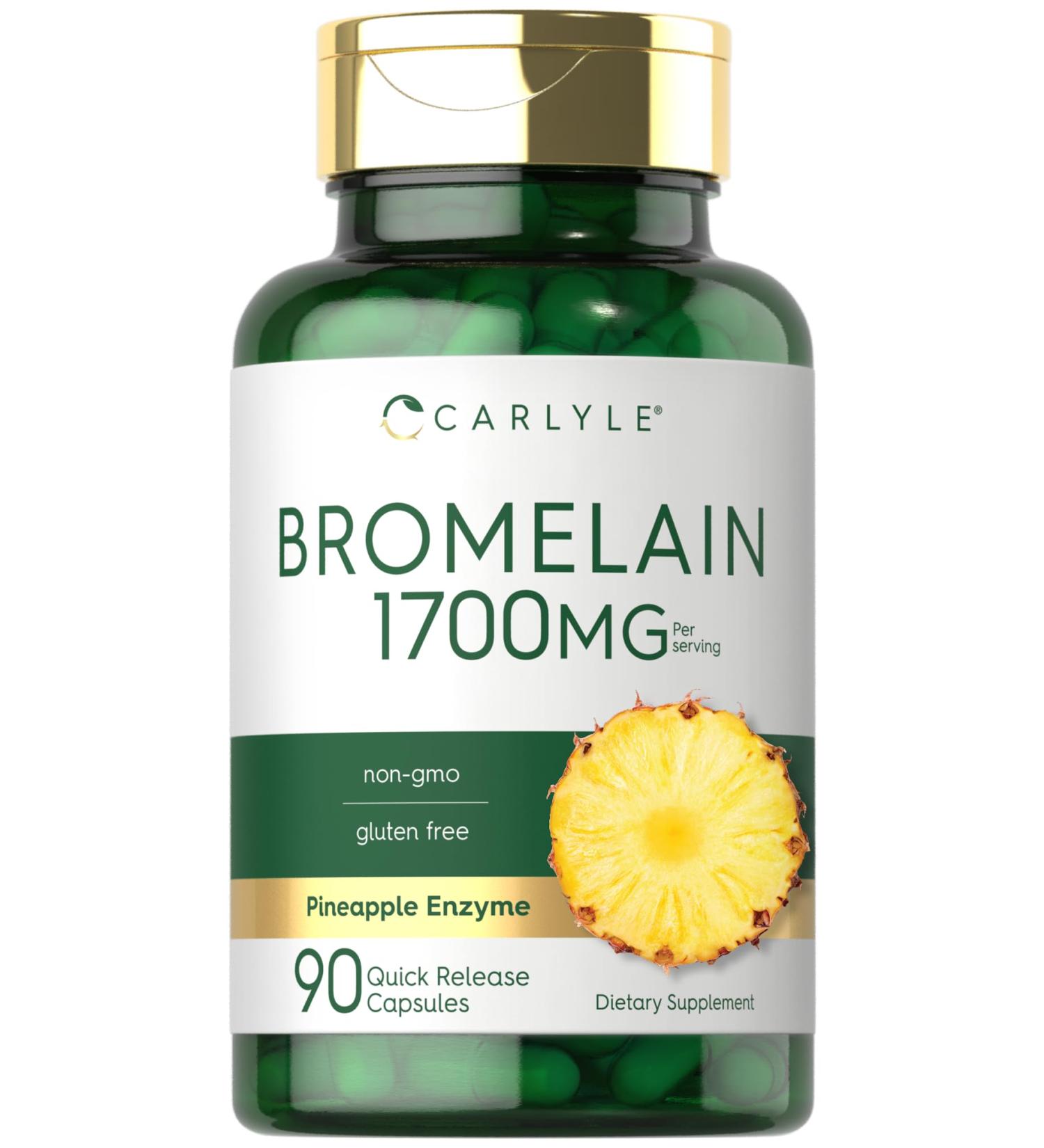 Carlyle Bromelain 1700 mg | 90 Capsules | Pineapple Enzyme Supplement | Non-GMO and Gluten Free - Buy Online on GoSupps.com