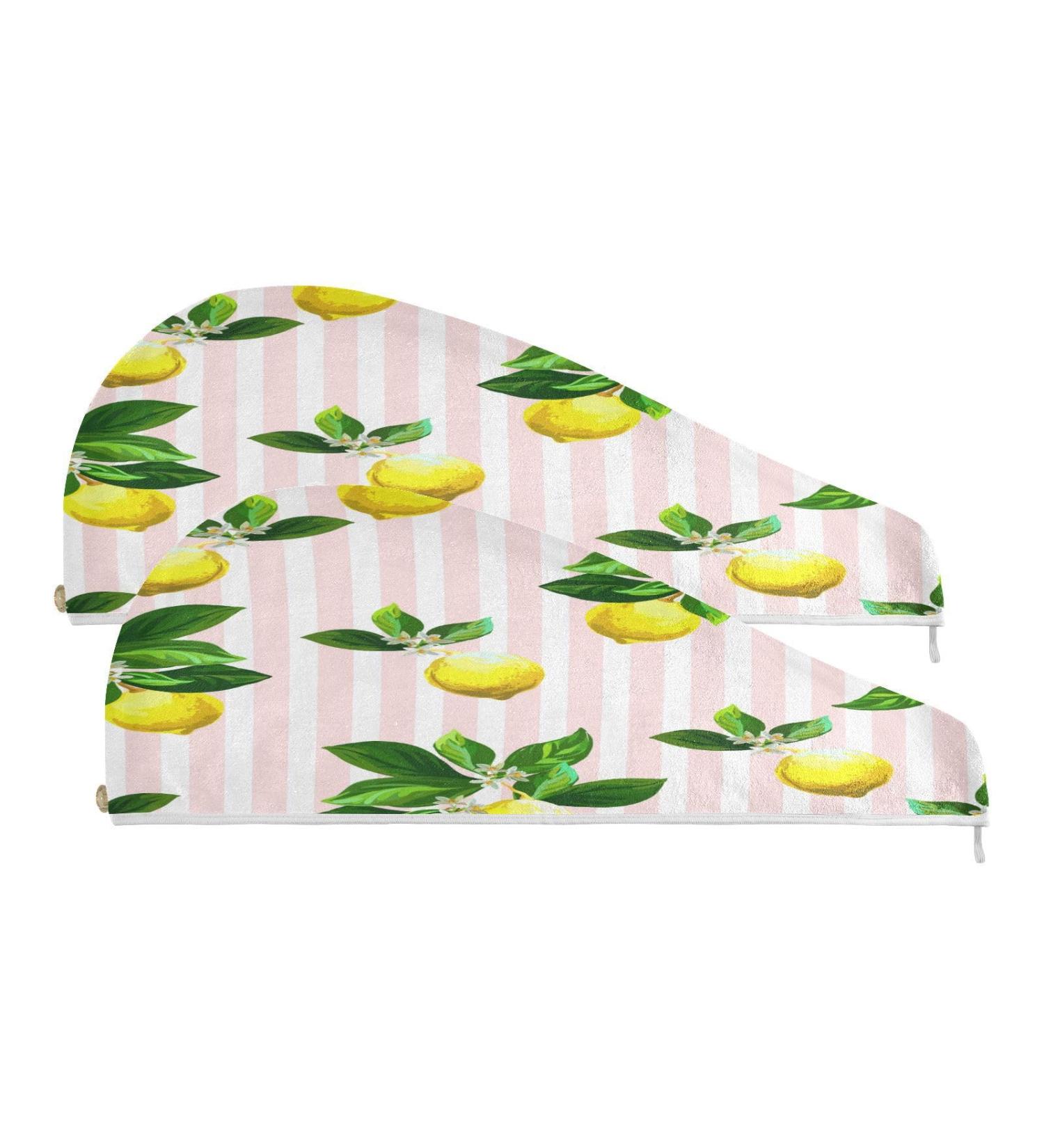 Lemon Stripe Dry Hair Cap & Quick Dry Towel Set | Super Absorbent Soft Comfortable | Shop Internationally - Buy Online on GoSupps.com