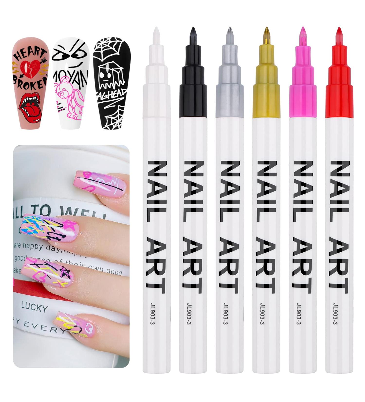 Kalolary 6 Color 3D Nail Art Pens Set - Nail Point Graffiti Dotting Pen for DIY Manicure Tools - Buy Online on GoSupps.com