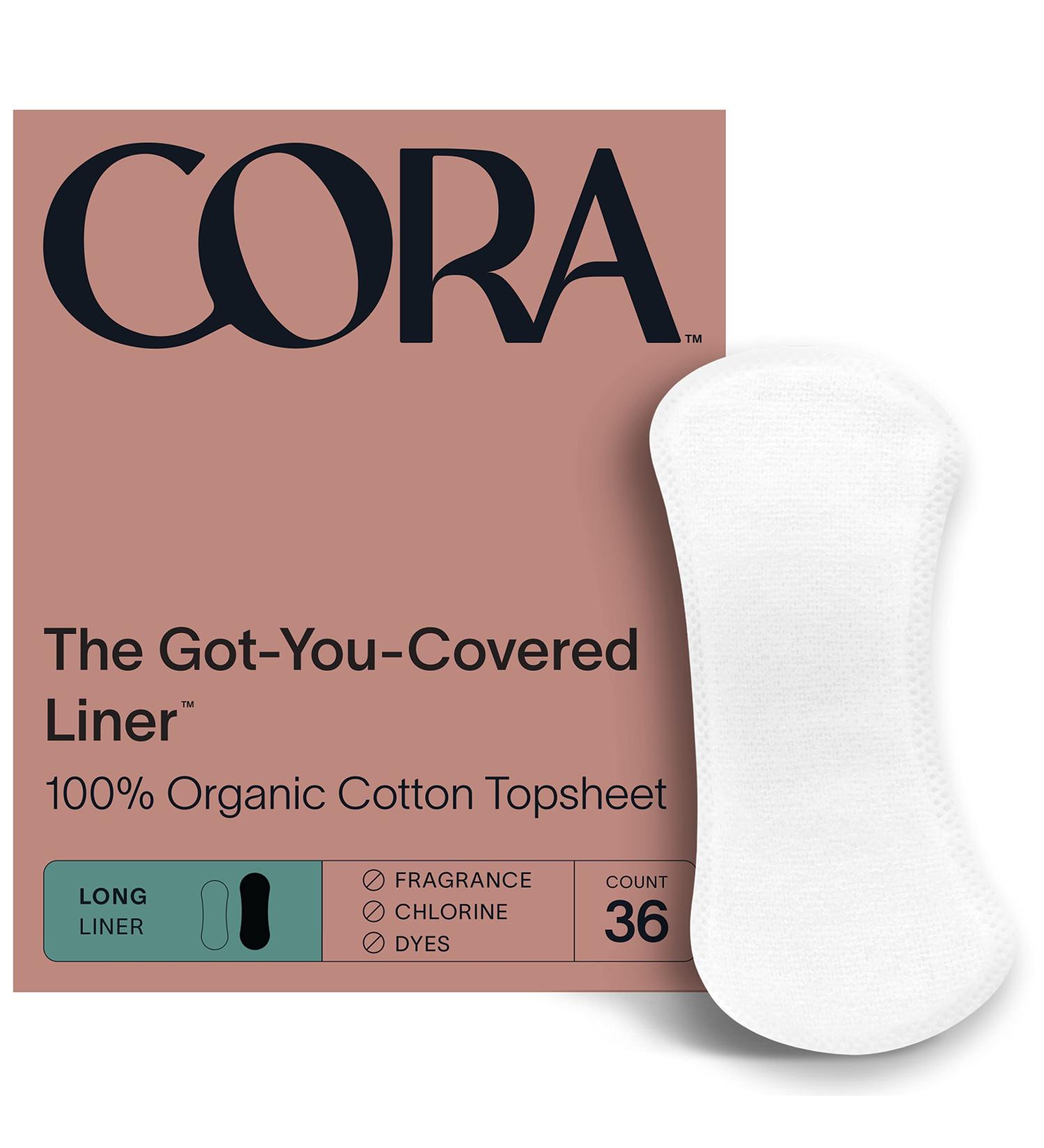 Cora Long Organic Cotton Period Liners - Ultra Thin, Quick Absorbent, Hypoallergenic - 36 Count - Buy Online on GoSupps.com