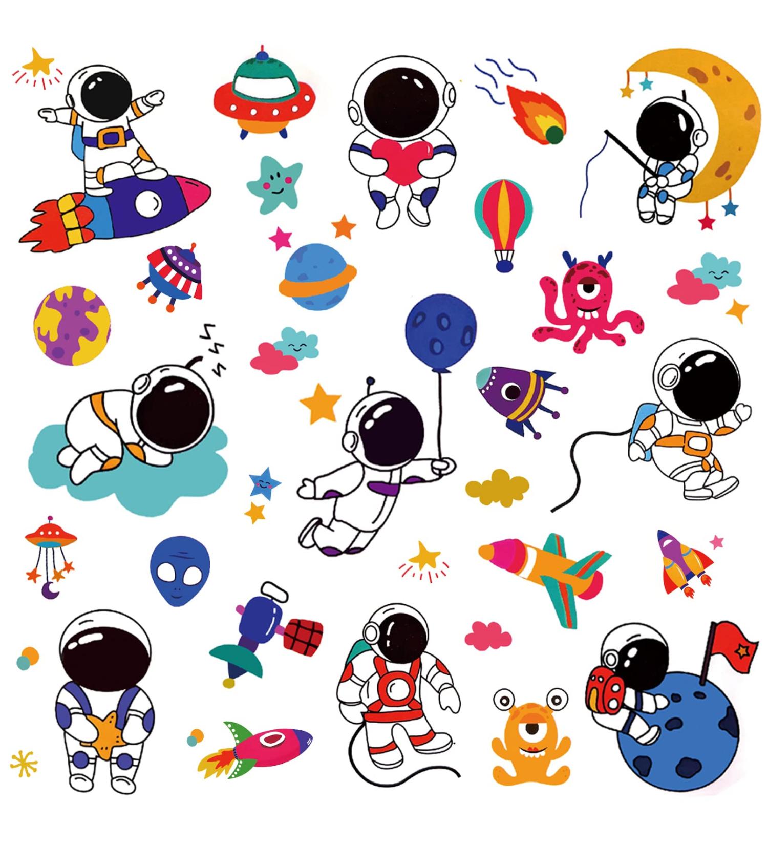 Coszeos Space Temporary Tattoo Kids - 70 Cute Astronaut Rocket Planet Styles | Waterproof Stickers for Boys and Girls Party Decorations - Buy Online on GoSupps.com