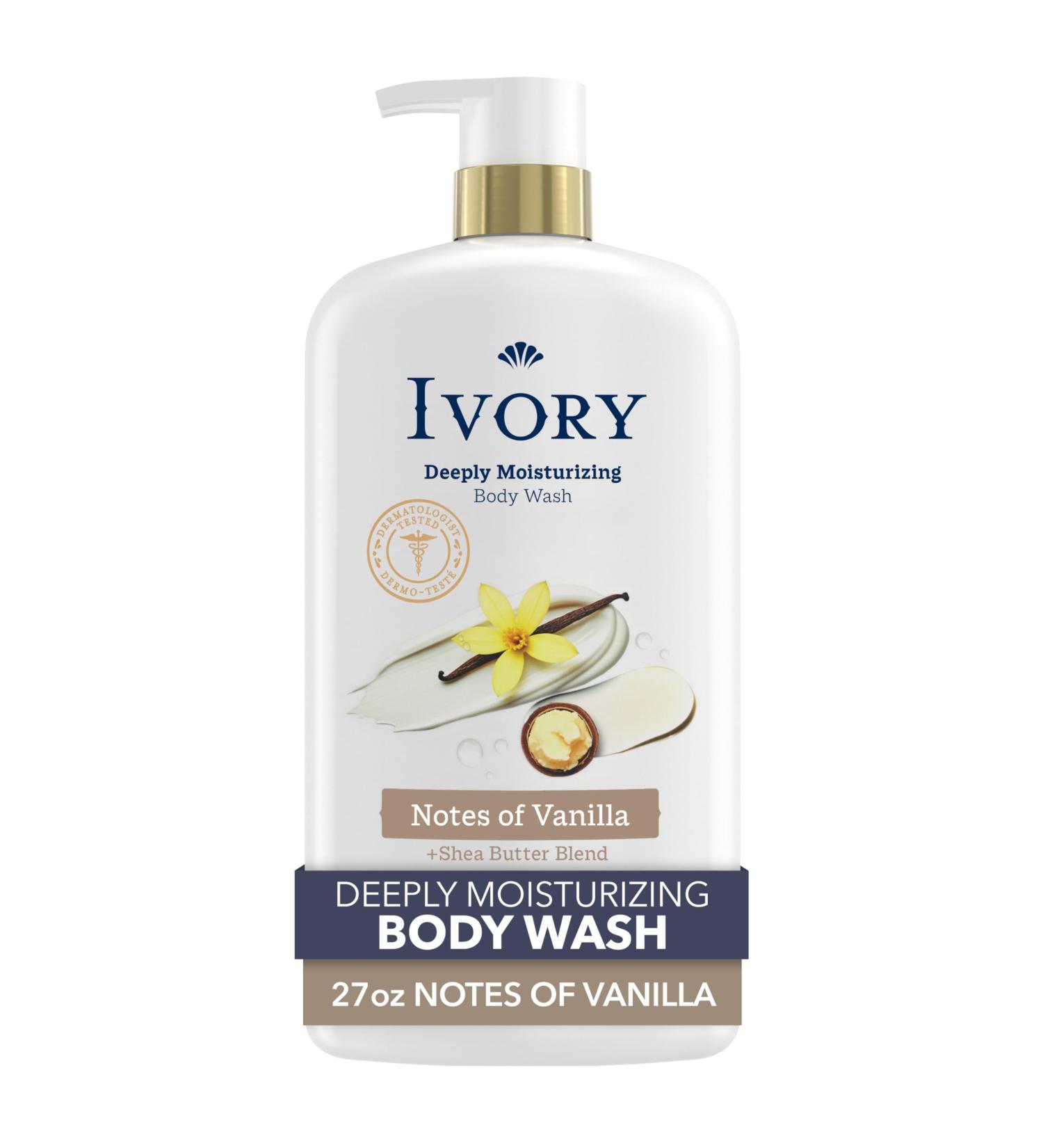 Ivory Deeply Moisturizing Body Wash 24HR Nourishing Hydration Soothes Itchy Dry Skin Made with a Shea Butter Blend Notes of Vanilla Scent 798 ml - Buy Online on GoSupps.com