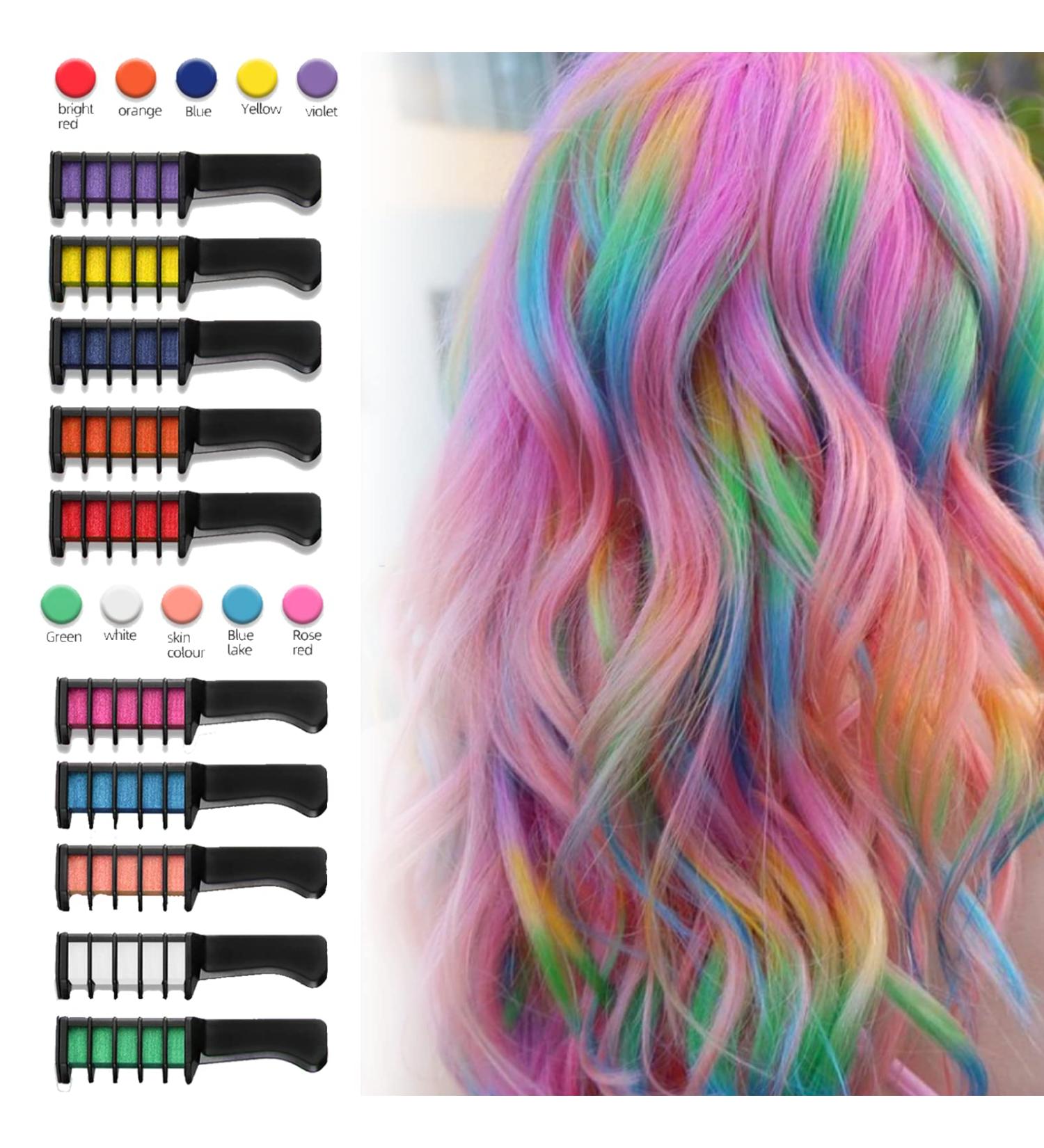 Hair Chalk Comb 10Colors Temporary Hair Dye Washable Hair Color for Girls Boys Kids Adult Hair Chalk Comb Set Popular Hair Dye Chalks on Birthday Cosplay Halloween Party DIY Color Gift for Girl Boy - Buy Online on GoSupps.com