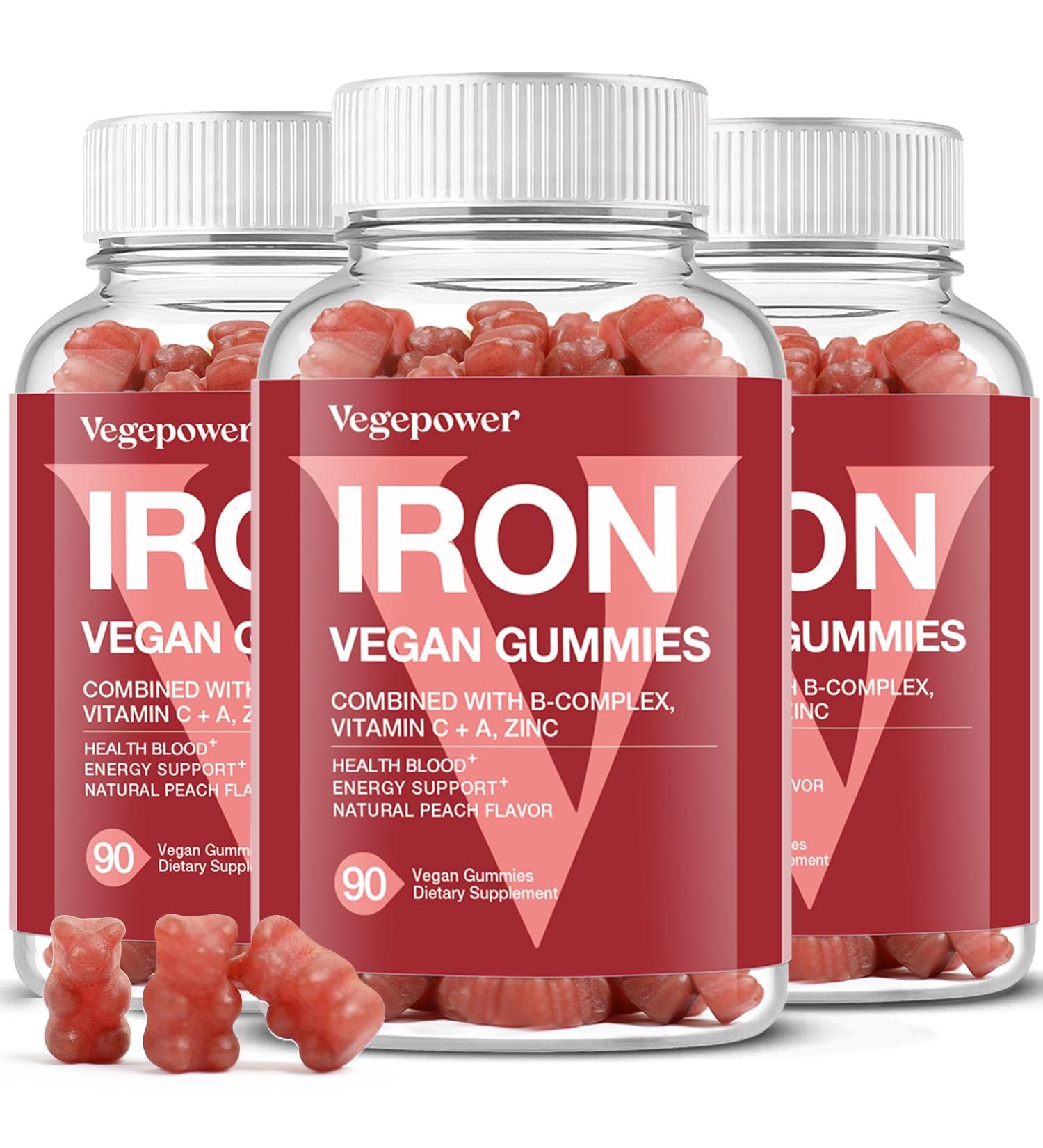 Iron Gummies Supplements for Women & Kids - Multivitamin with Iron for Blood Oxygen Great Tasting Gummy Vitamins with Vitamin C for Max Absorption - Vegan Chewable Peach Flavor(3 Packs) Peach 90 Count (Pack of 3) - Buy Online on GoSupps.com