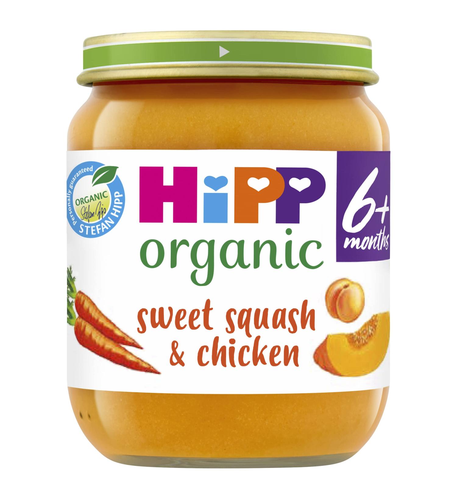 HiPP Organic Stage 1 From 4 Months Sweet Squash and Chicken 6 x 125 g (Pack of 2 Total 12 Pots) - Buy Online on GoSupps.com