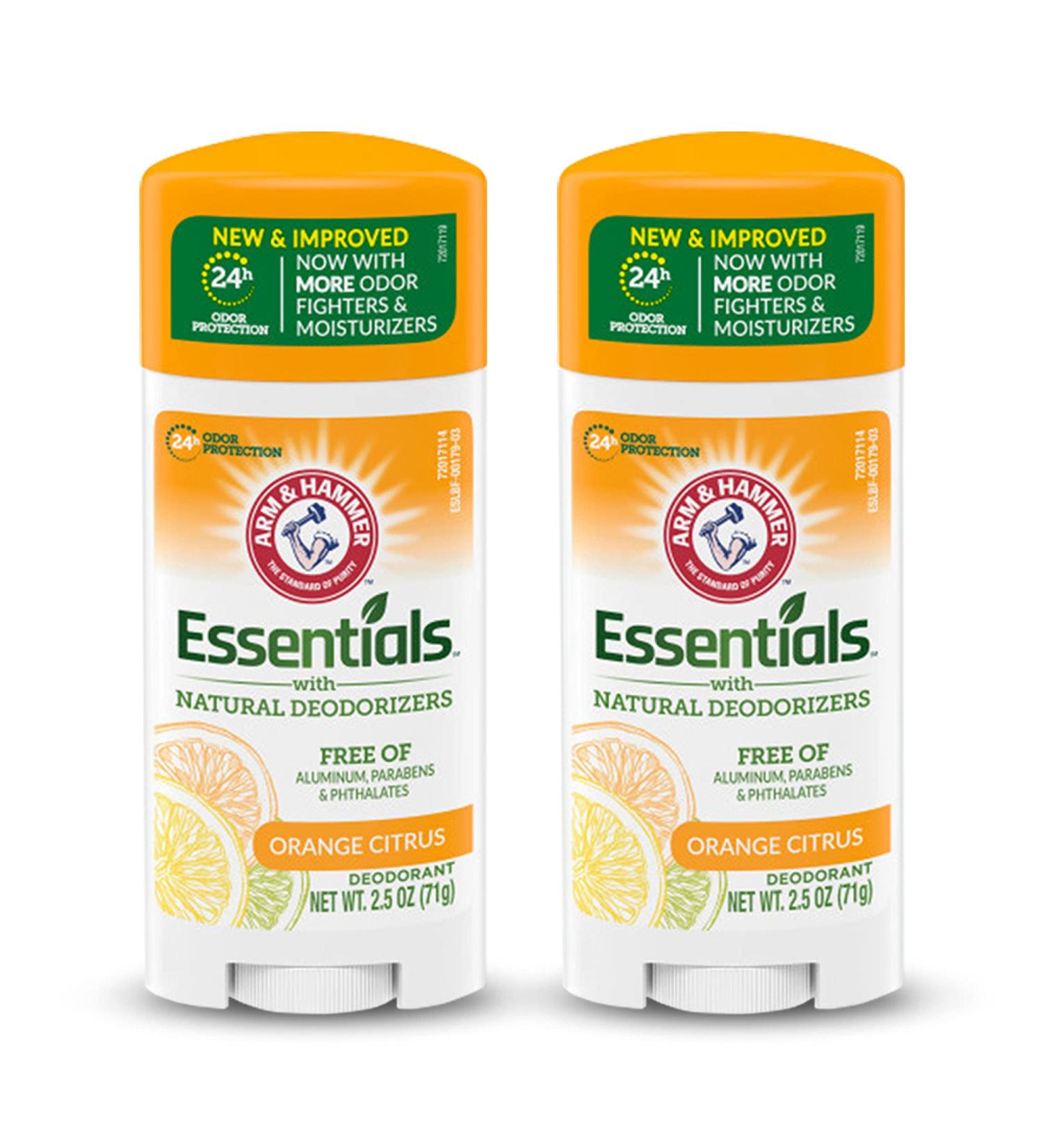 ARM & HAMMER Essentials Deodorant - Orange Citrus - Natural Deodorizers - Aluminum, Parabens, Phthalates Free - 2.5 oz (Pack of 2) - Buy Online on GoSupps.com
