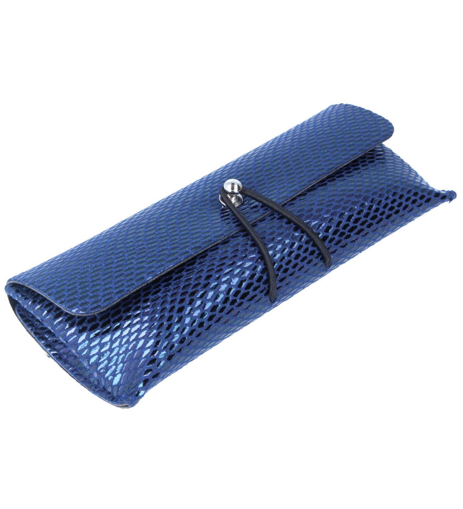 BIP Elegant clutch/bag case for glasses with shiny fabric surface SANTORINI PARADISE in dark blue