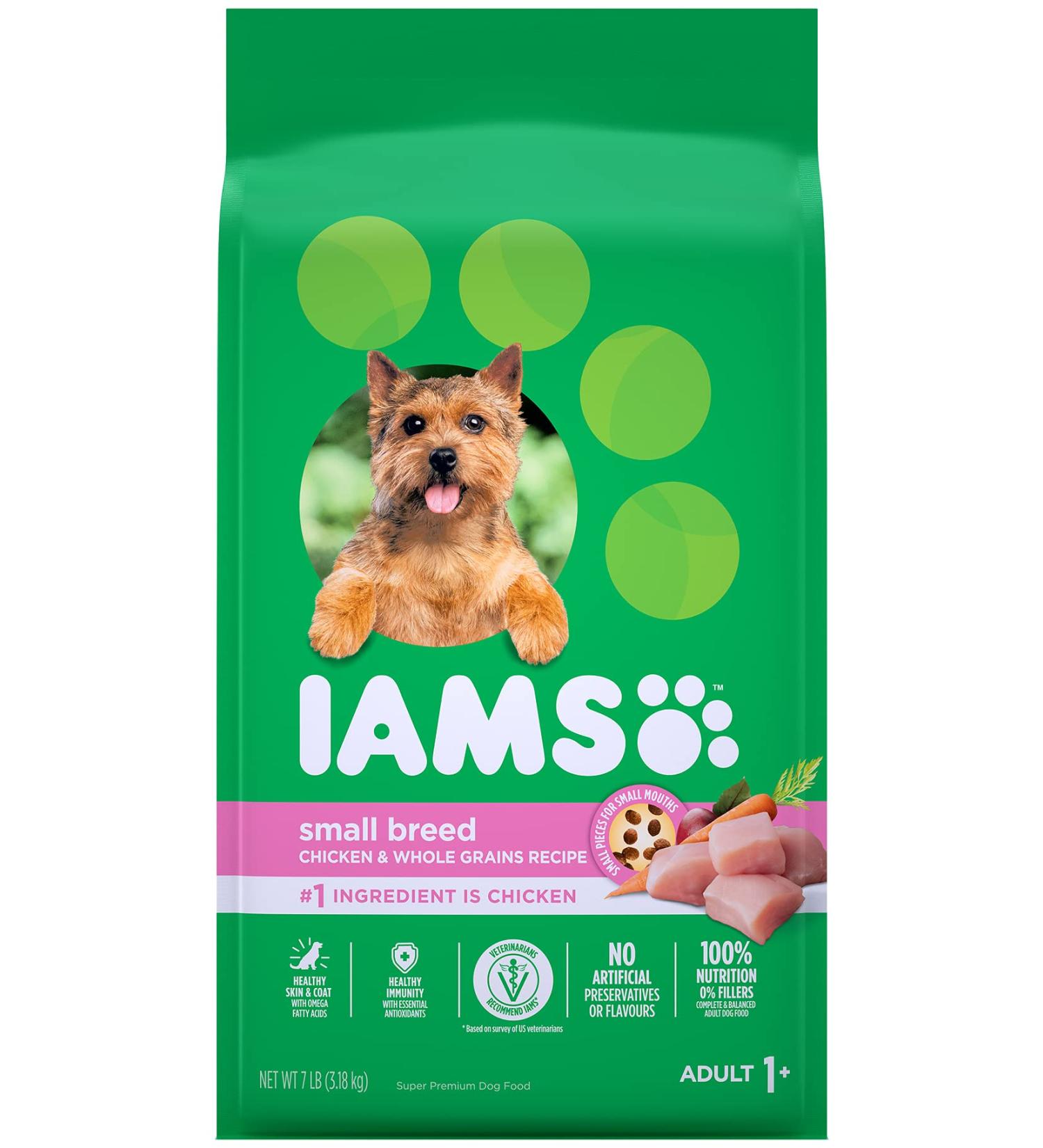 IAMS Small Breed Adult Dry Dog Food - Chicken and Whole Grains Recipe 3.18kg (7LB) Bag 3.18 kg (Pack of 1) Dog Food - Buy Online on GoSupps.com