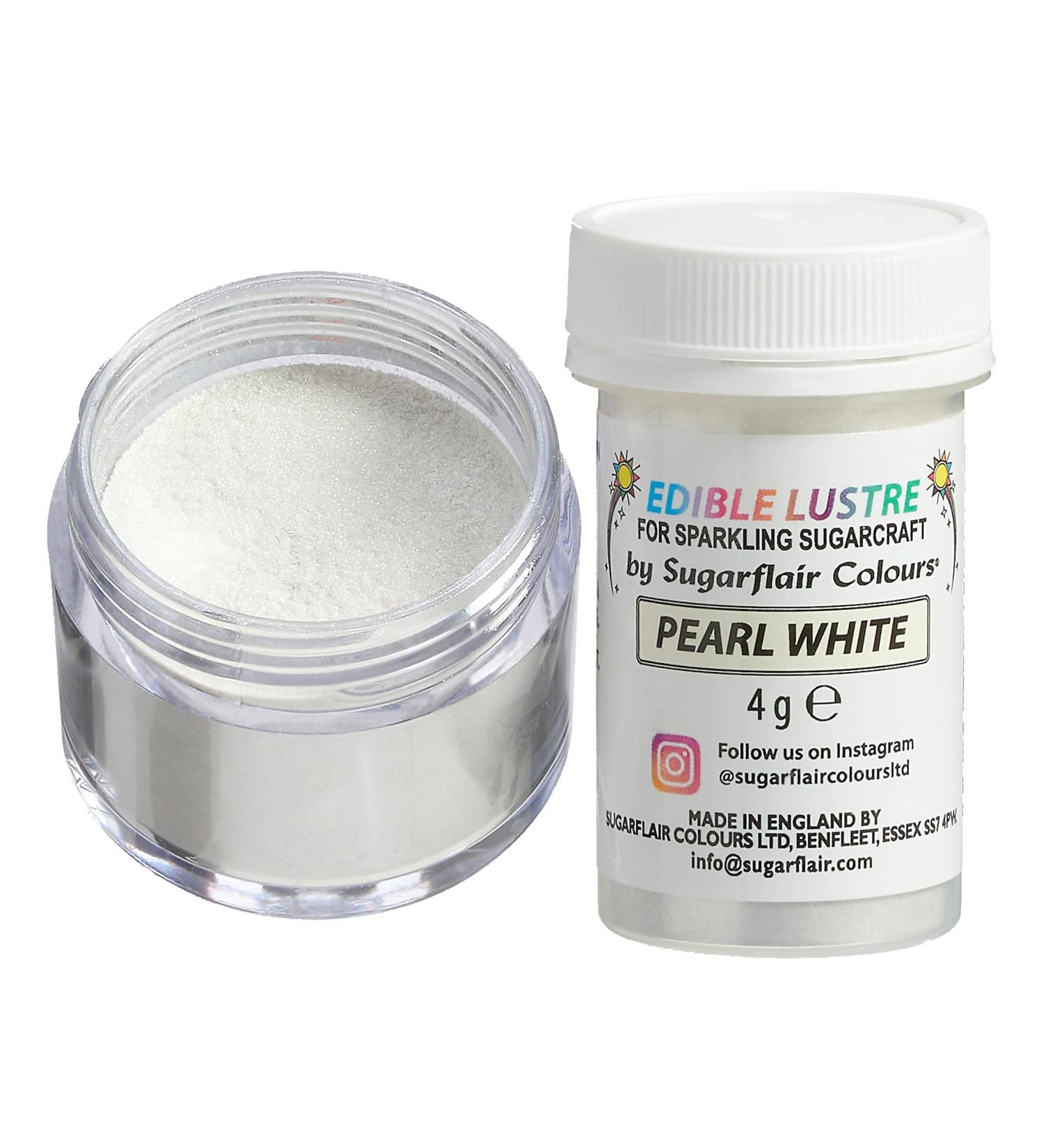 Sugarflair Pearl White Edible Lustre Dust Add a Lustrous Shine to Cakes or Decorations. Brush On or Add Rejuvenator to Create Eye-Catching Edible Paint Gives Shine to Your Bakes - 4g