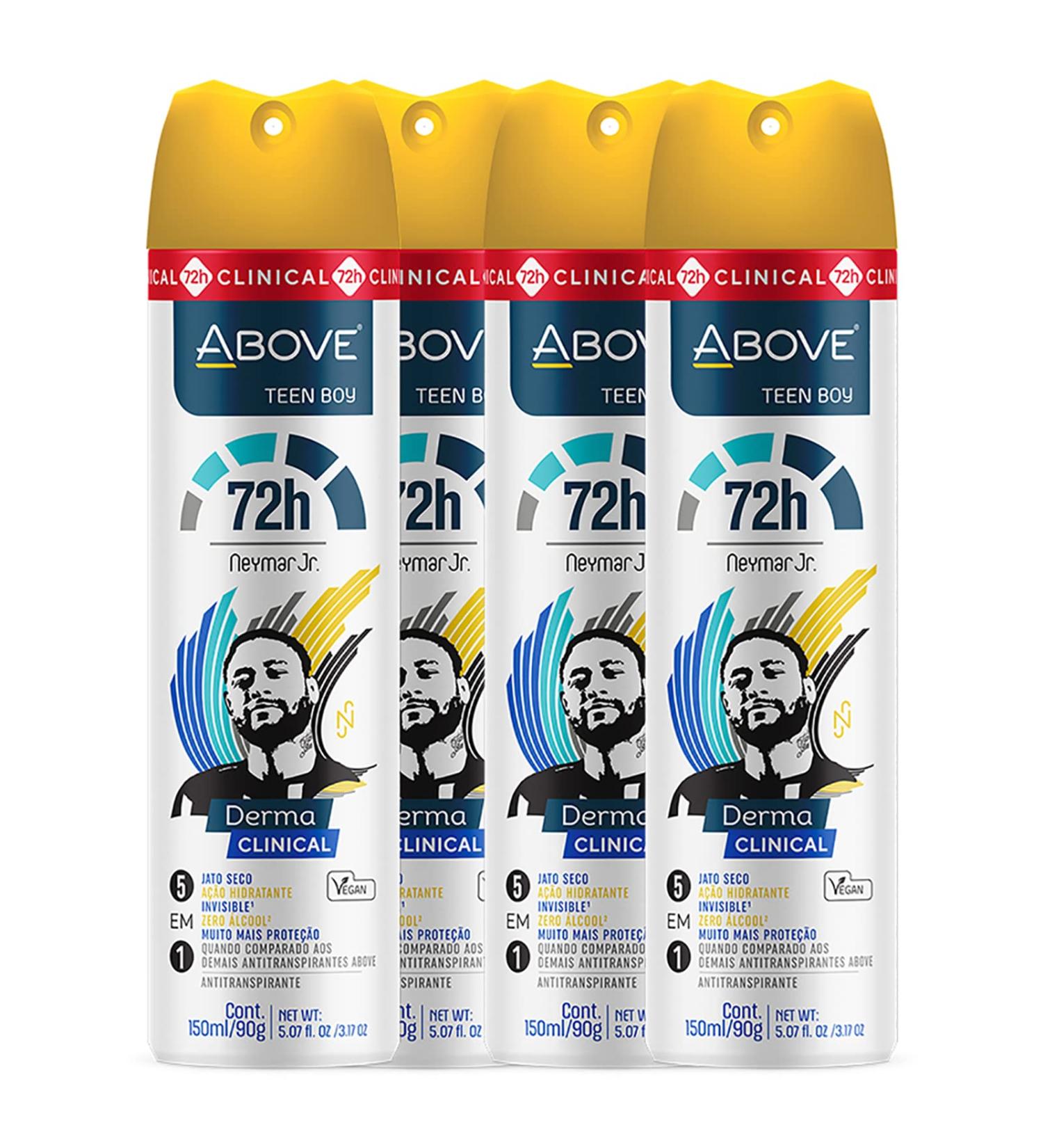 ABOVE 72 Hours Derma Clinical Antiperspirant Deodorant Neymar Jr Teen Boy 4 Pcs - Deodorant for Teens - Patchouli and Oak Musk Notes - Dry Spray Neymar Jr Teen Boy 5.07 Fl Oz (Pack of 4) - Buy Online on GoSupps.com