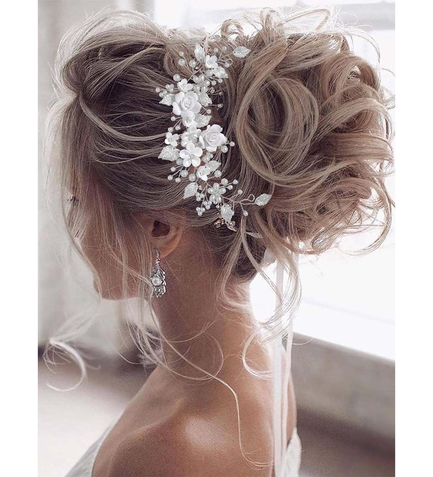 Vakkery Flower Bridal Hair Vine | Pearl Hair Accessories & Headband for Women & Girls (Silver) - International Shipping Available - Buy Online on GoSupps.com
