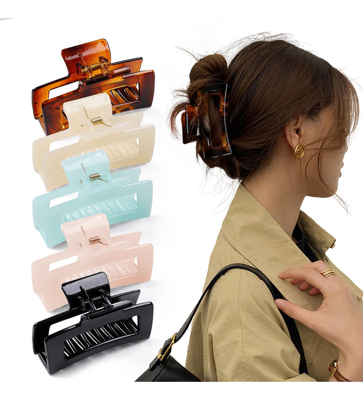 Cptots 5PCS Hair Claw Clips - Rectangle Tortoise Transparent Jaw Clips for Women and Girls - Fashion Hair Styling Accessories - 5 Colors - Buy Online on GoSupps.com