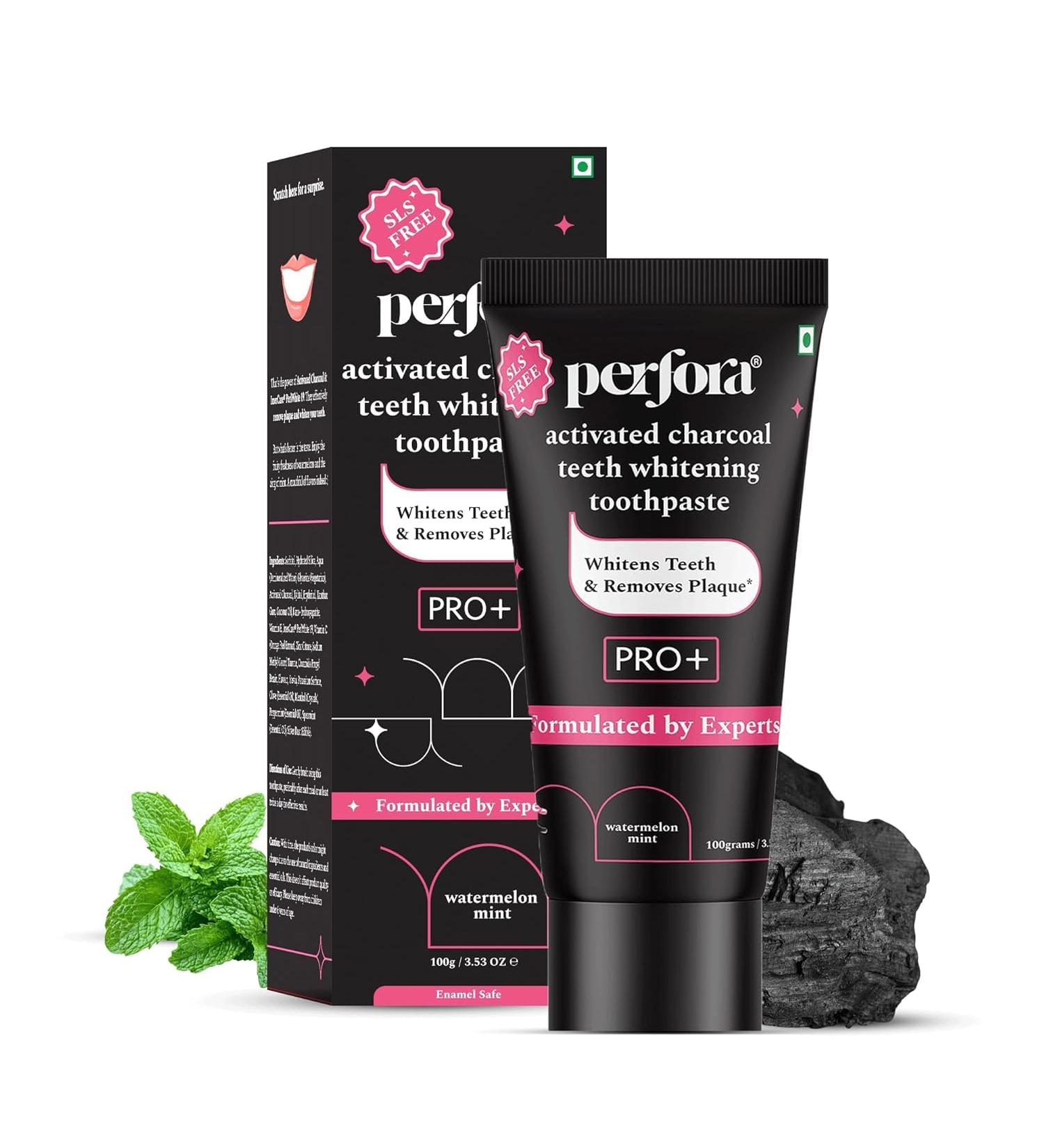 Per ... fora Activated Charcoal Whitening Toothpaste - 100 g | Enamel Safe Teeth Whitening Tooth paste | Removes Coffee Tobacco & Wine Stains | SLS Free Toothpaste For Adults & Kids | Watermelon Mint - Buy Online on GoSupps.com