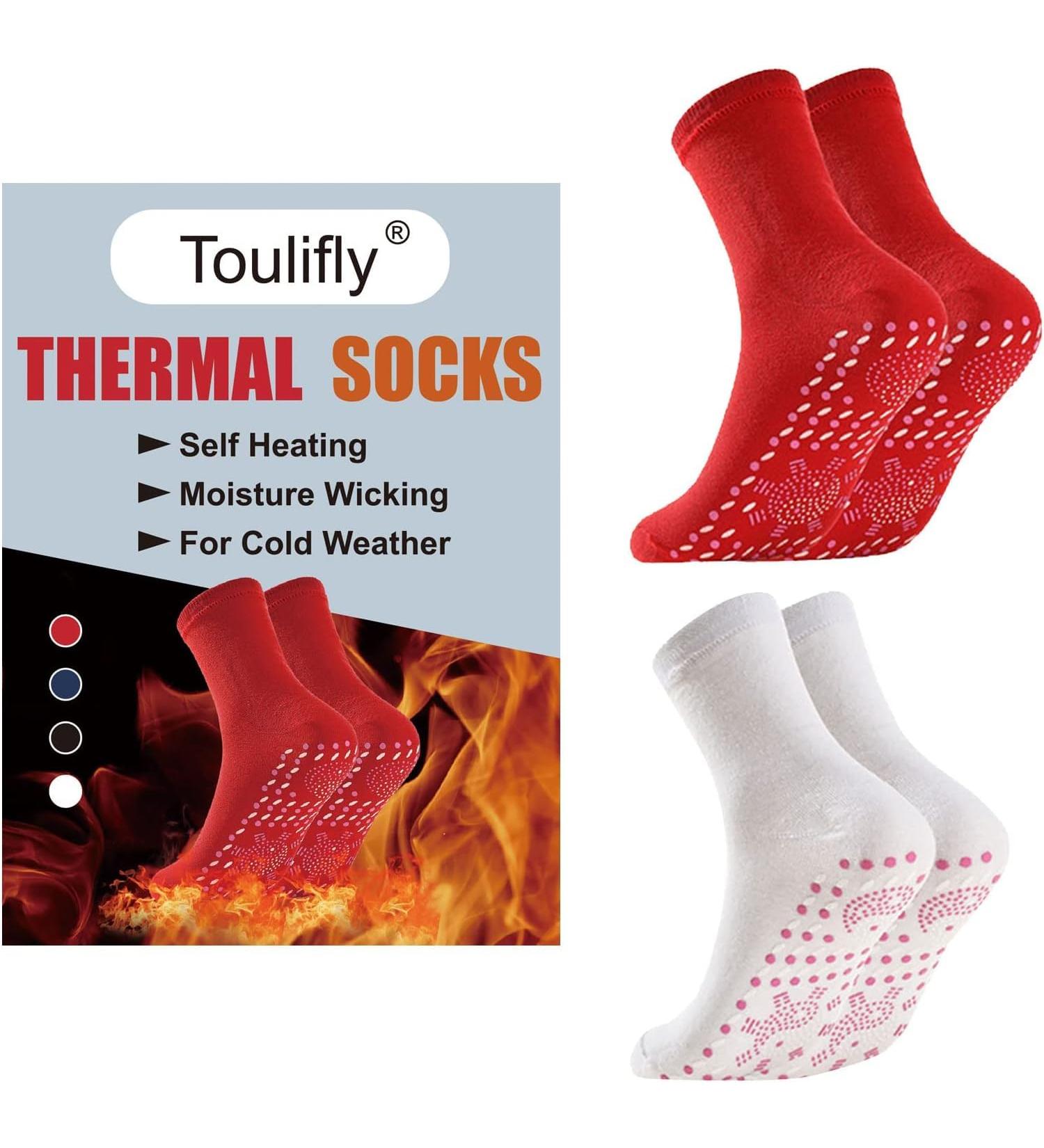 Heated Socks | Self-Warming Foot Warmers | Magnetic & Turmaline Heating Socks for Men | Winter Heating Socks in Red & White - International Shipping Available - Buy Online on GoSupps.com