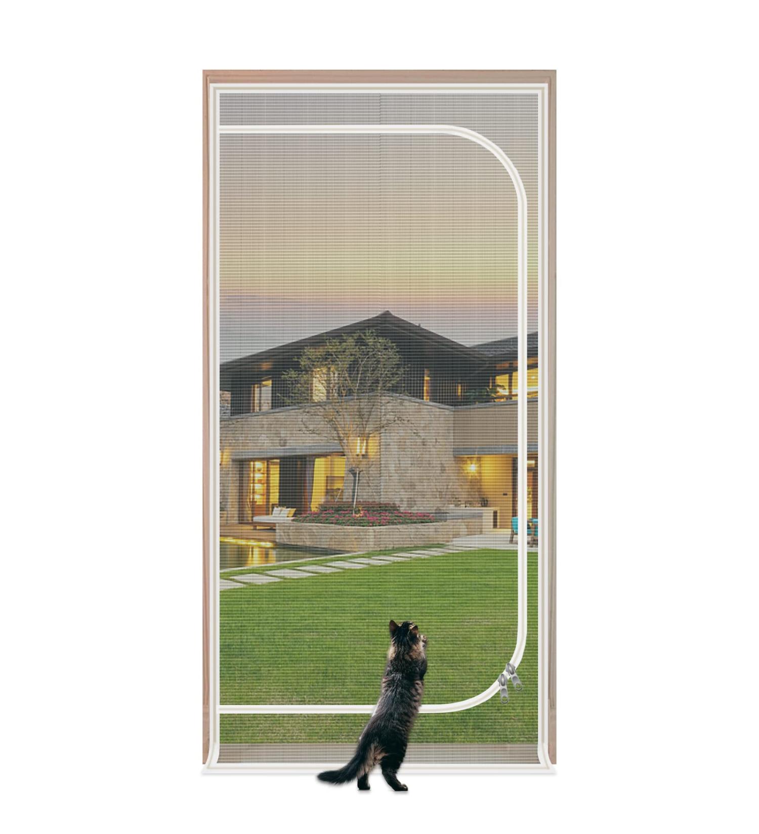 Cat Resistant Upgraded Pet Screen Door | 32''x 80'' Size | Scratch Proof Mesh Door for Living Room, Patio, Kitchen | Zipper Closure - Buy Online on GoSupps.com