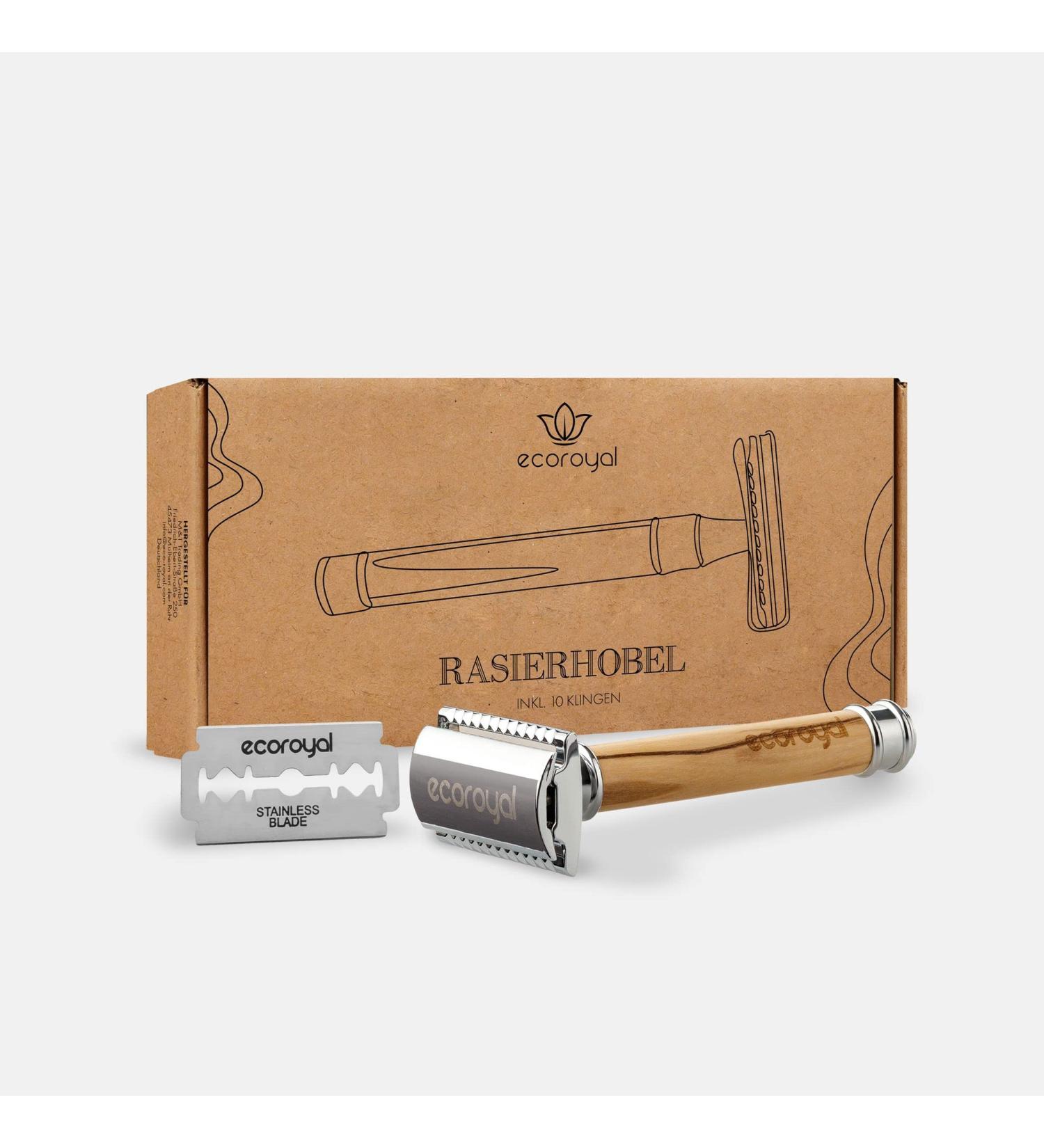 Ecoroyal Olive Wood Razor Plane for Men & Women | Plastic-Free Wet Razor with 10 Blades | Eco-Friendly Zero Waste Safety Razor - Buy Online on GoSupps.com