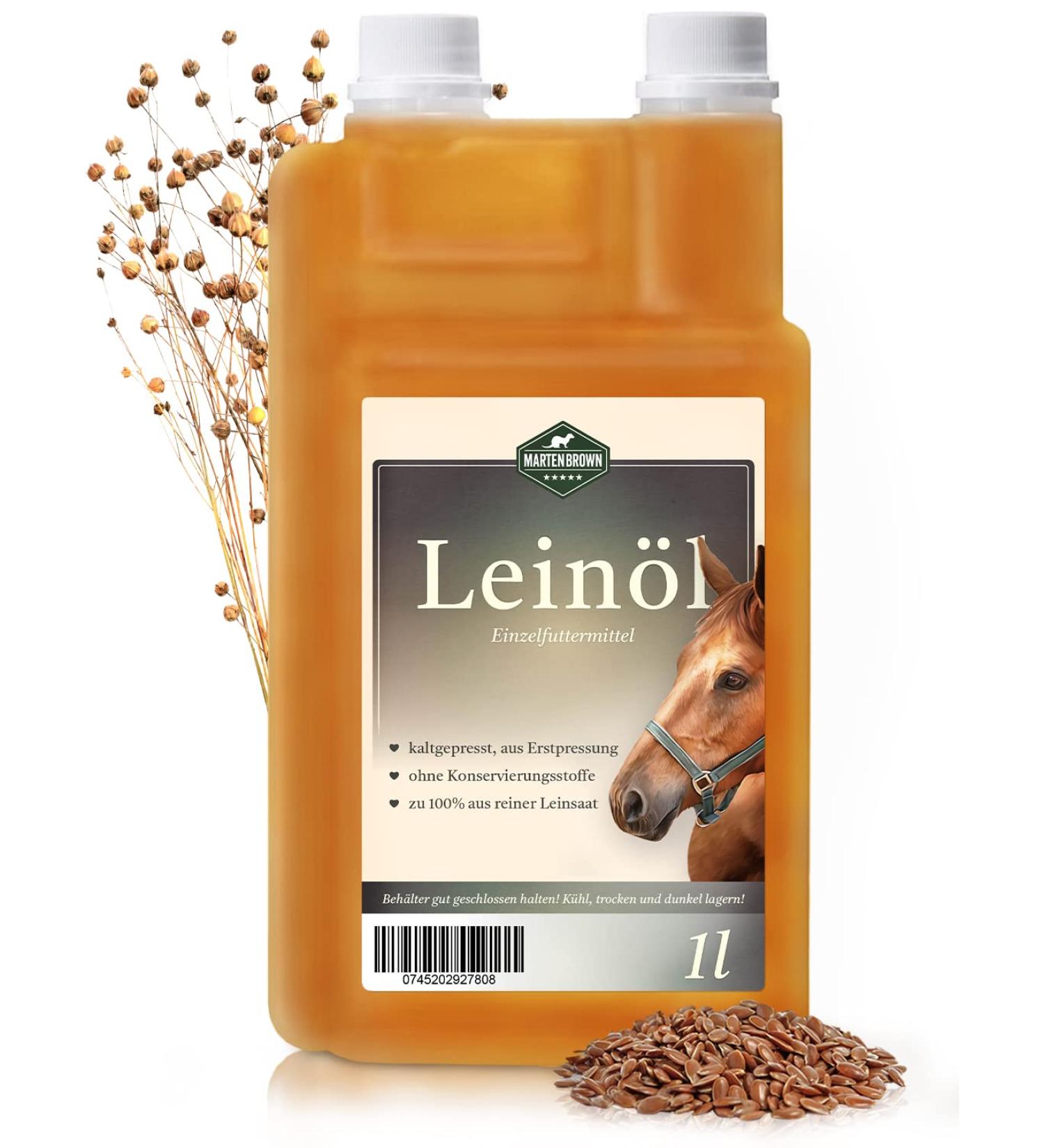 Martenbrown Cold-Pressed Flaxseed Oil 1 Litre for Horses and Dogs | First Pressed | 100% Pure Dosing Bottle No Additives | Food Supplement for Dry Food Canned Food - Buy Online on GoSupps.com