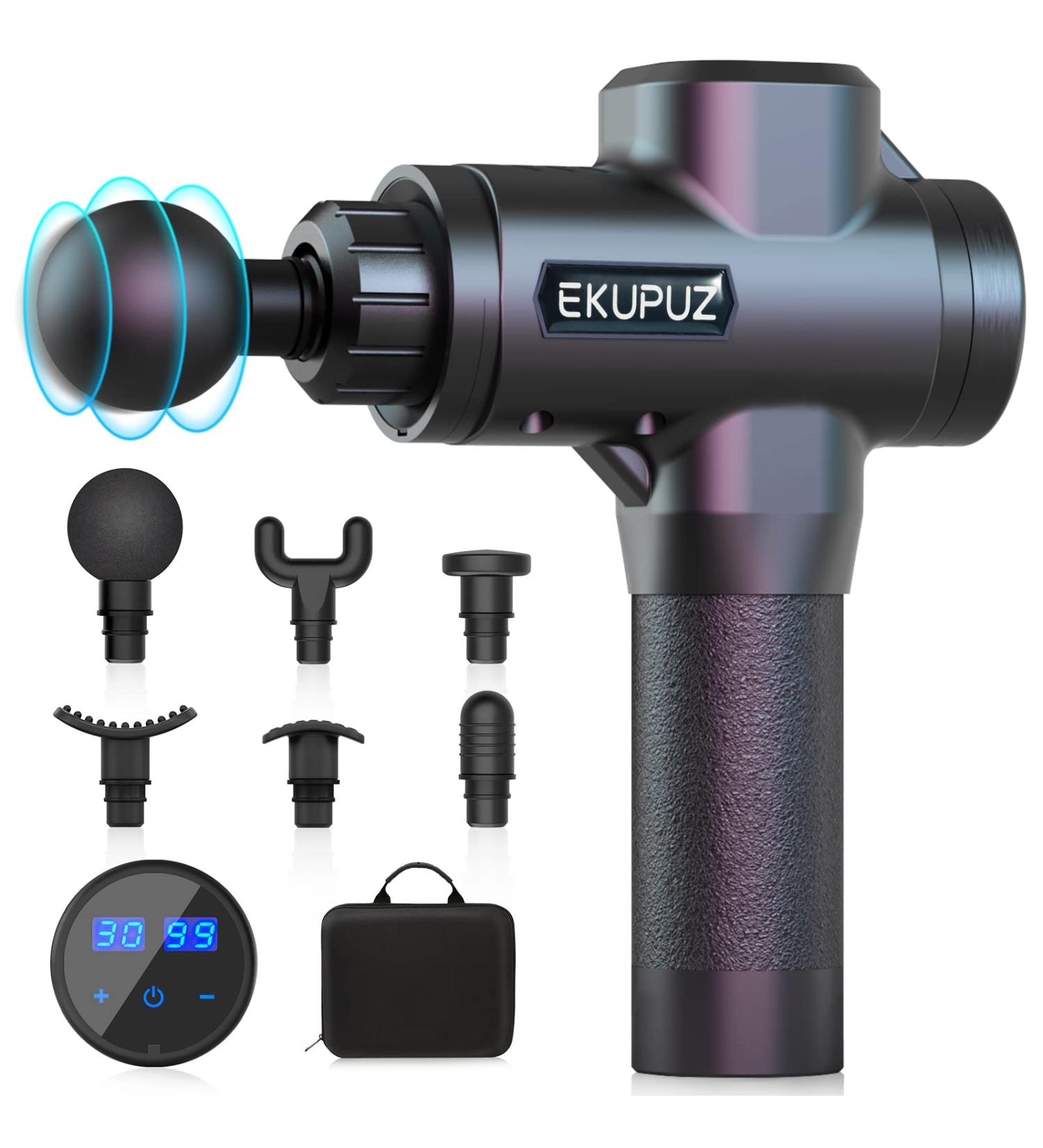 EKUPUZ Massage Gun 6 Massage Heads 30 Adjustable Speeds Pain Relief for Neck Back & Shoulders Gray International Shipping Available - Buy Online on GoSupps.com