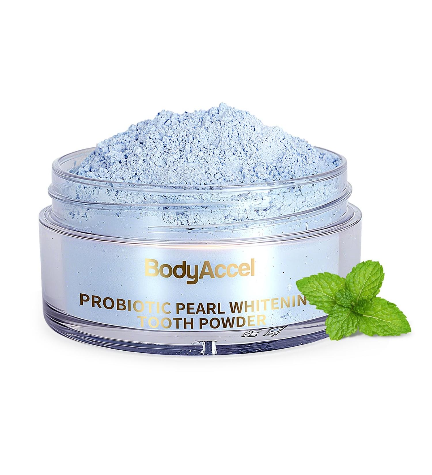 BodyAccel Teeth Whitening Powder Upgraded Probiotic Pearl Whitening Tooth Powder, Fluoride-Free Toothpaste for Coffee & Tea Stain Removal, 360 Clean Teeth, Fresh Breath - Buy Online on GoSupps.com