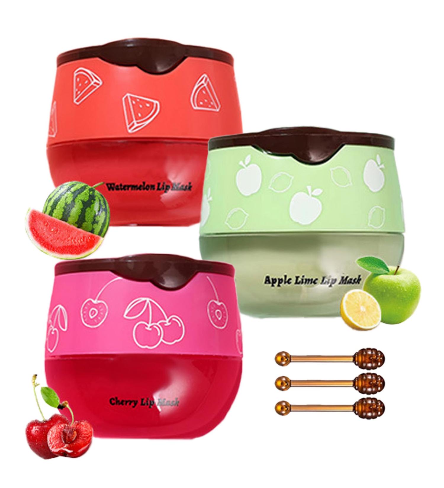 Lip Balm Honey Pot Watermelon Apple Lime Cherry Lip Sleeping Mask Moisturizing Lip Mask Overnight Hydrating Prevention Dry and Cracked Lip Scrubs Exfoliator Lip Wrinkle Care 3 pcs Set A(Apple Lime +Watermelon+Cherry) - Buy Online on GoSupps.com