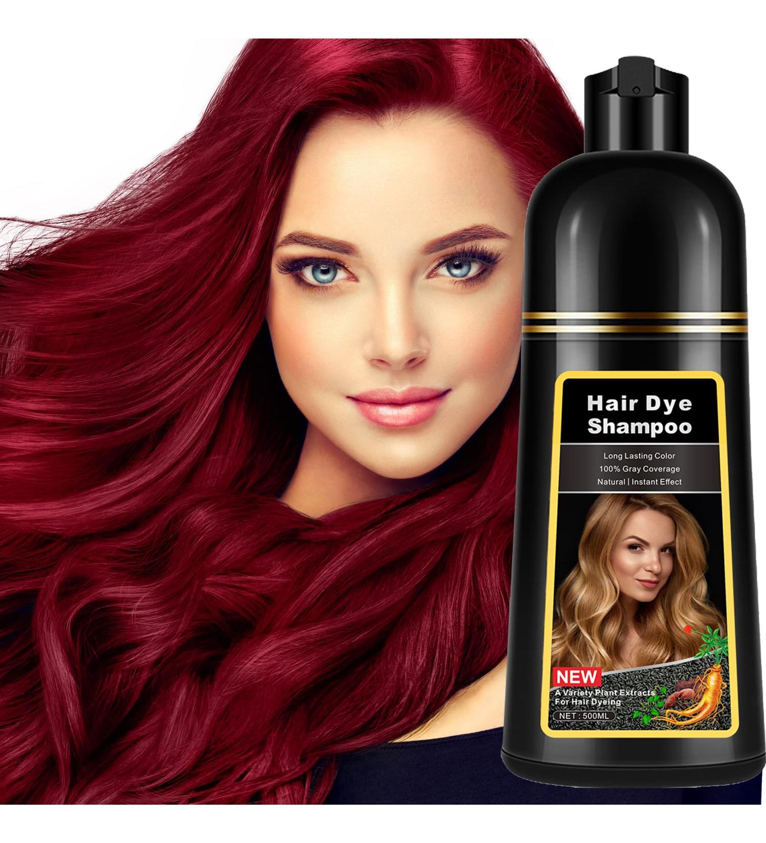 Instant Wine Red Hair Dye Shampoo - 3 in 1 Gray Coverage Herbal Ingredients Long Lasting - 16.9 Fl Oz for Men & Women - Buy Online on GoSupps.com