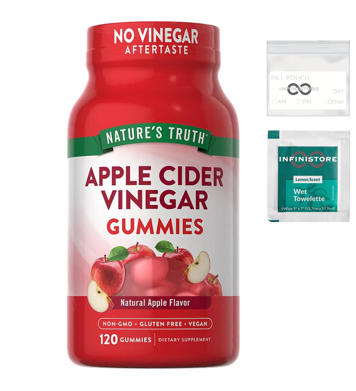 InfiniStore Medicine Pouch & Scented Towelette Bundle | Nature Truth Apple Cider Vinegar Gummies 120 Count Non-GMO Vegan Gluten Free - Buy Online on GoSupps.com
