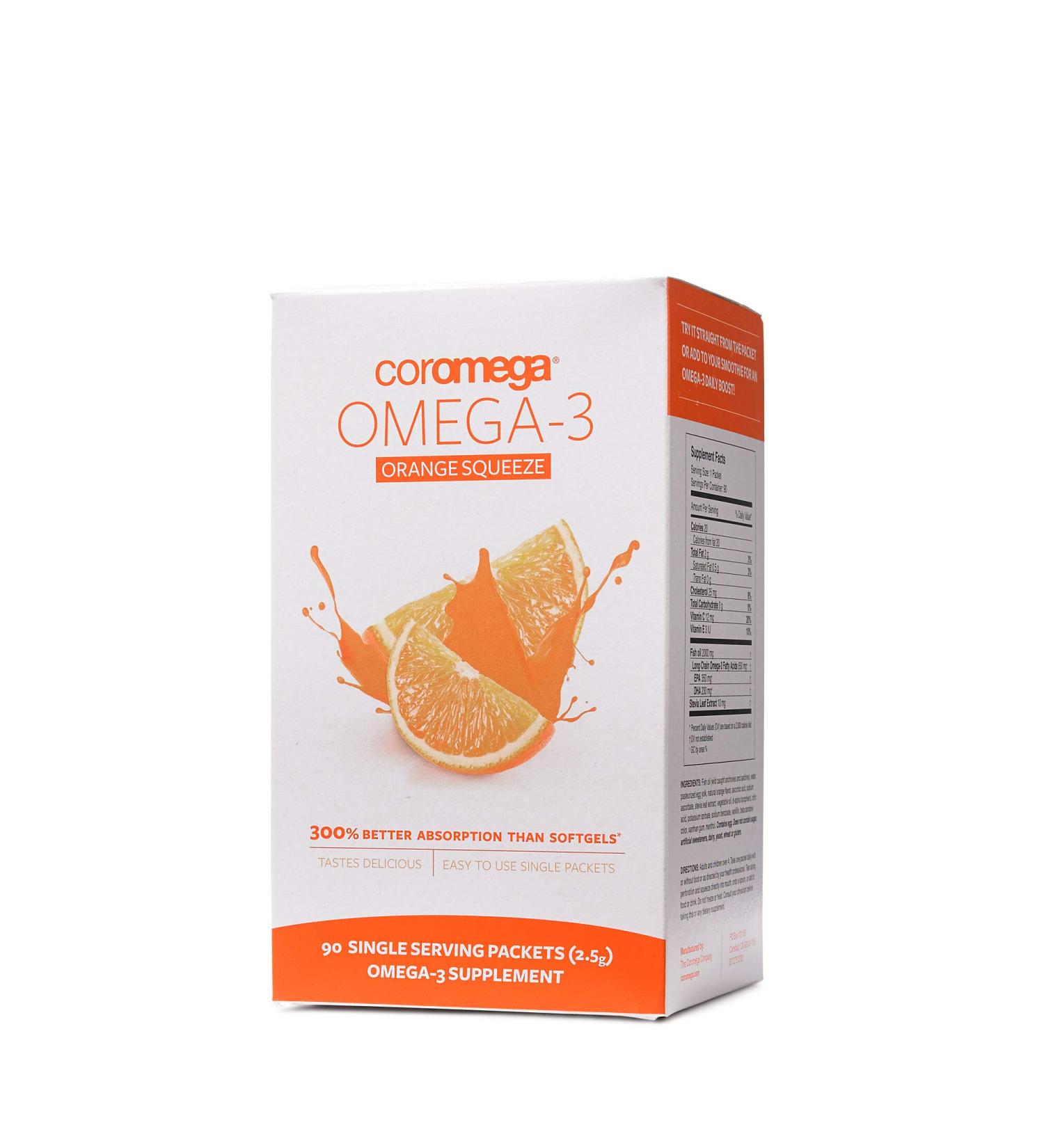 Coromega Omega-3 Orange Squeeze 90 Packets - 2.5g Each | Omega-3 Supplements - Buy Online on GoSupps.com