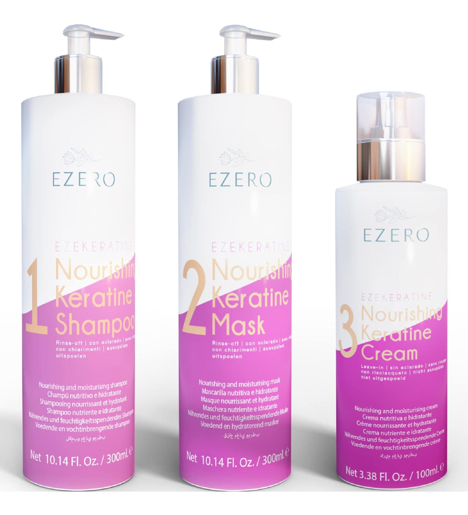 Ezero Keratin Hair Treatment - Vegan Smoothing Kit with Shampoo Mask & Conditioner | Achieve Salon-Quality Results at Home - Buy Online on GoSupps.com