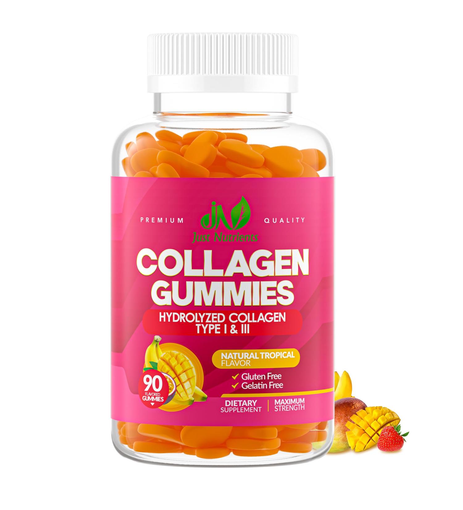 Collagen Gummies for Women & Men (90 Count) - Premium Hydrolyzed Collagen Type I & III for Hair Skin & Nails Support - Great Tasting Tropical Flavor Gluten-Free Non-GMO - 90 Gummies (45 Servings) - Buy Online on GoSupps.com