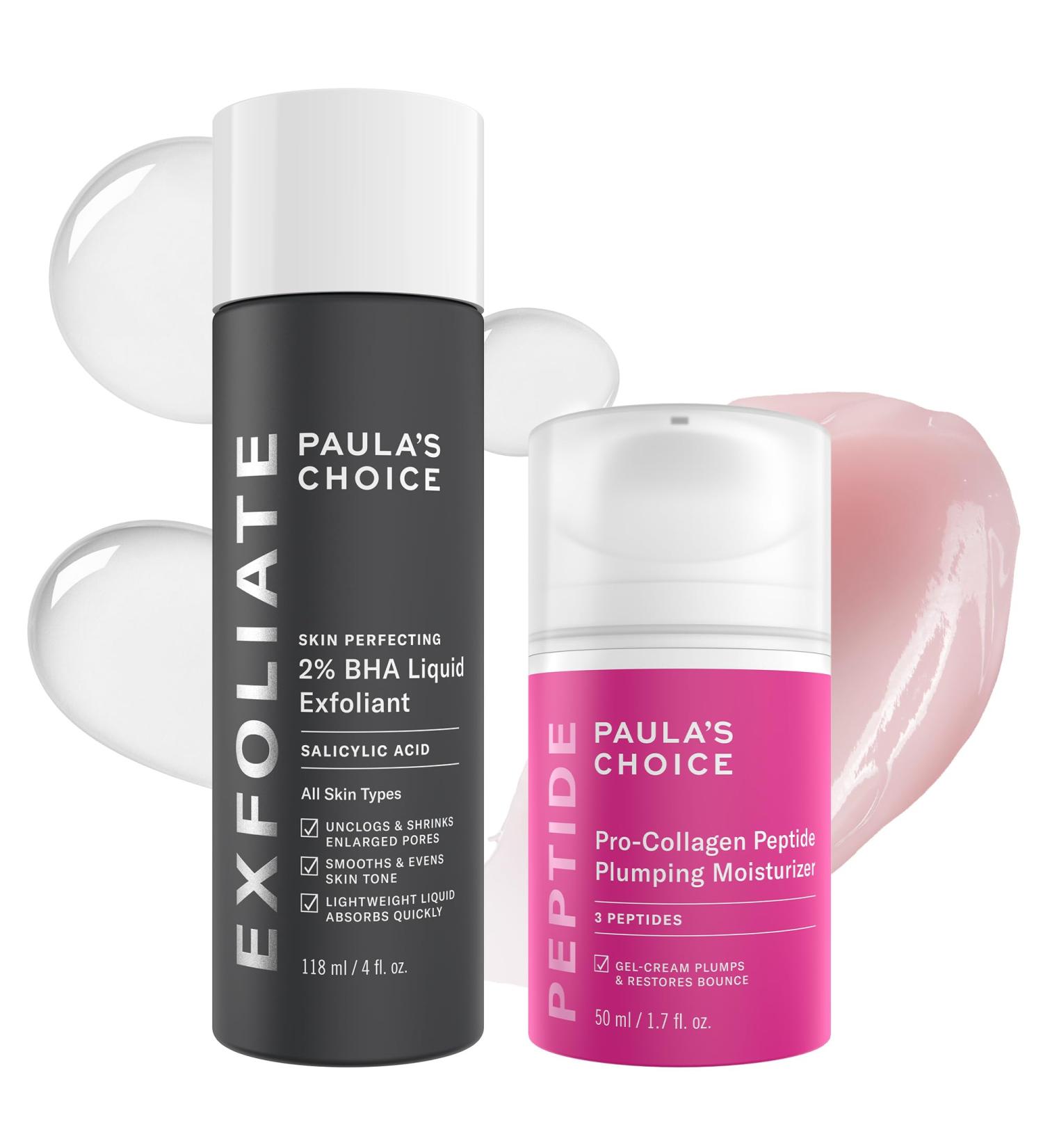 Paula's Choice SKIN PERFECTING 2% BHA Liquid Exfoliant Salicylic Acid Facial Exfoliator for Enlarged Pores & Pro-Collagen Peptide Plumping Moisturizer Daily Gel-Cream for Deep Lightweight Hydration - Buy Online on GoSupps.com