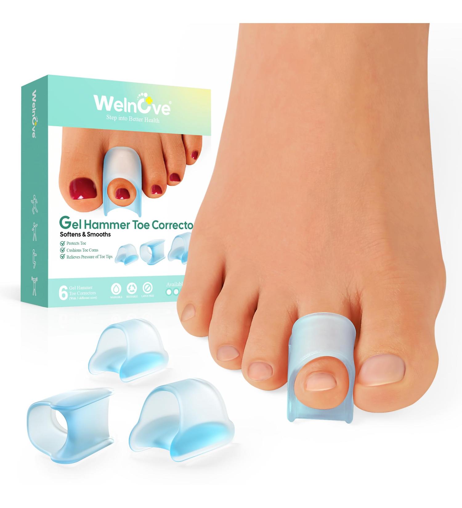 Welnove Hammertoe Corrector - 6 PCS Toe Splints for Bent Curled & Crooked Toes - Effective Toe Straighteners for Men & Women - Large Blue - Buy Online on GoSupps.com