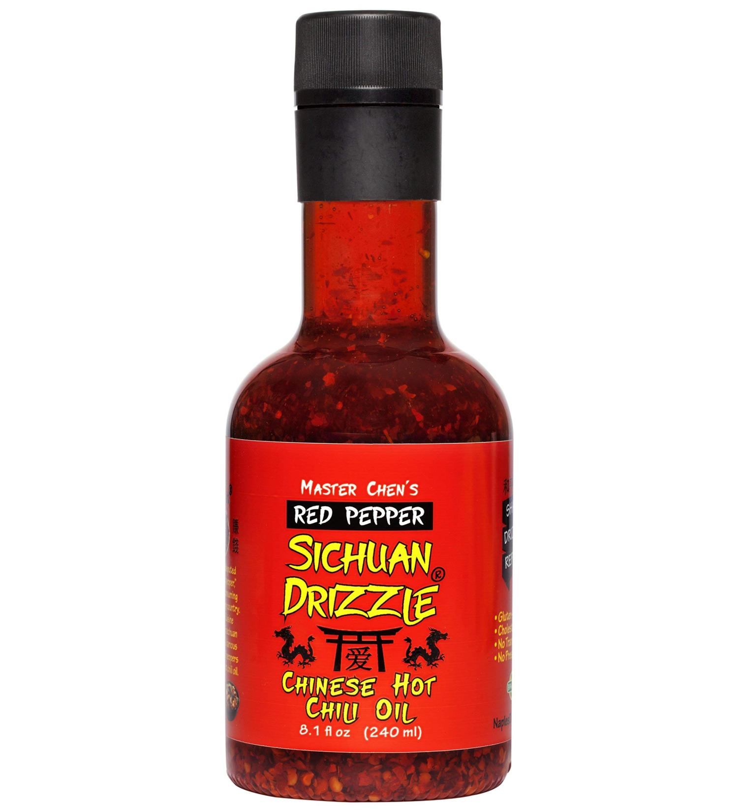 Sichuan Drizzle Chinese Chili Oil - Premium EVOO with Hot Chili Flakes - Rice & Noodles Condiment - Vegan, Gluten-Free & Paleo - Buy Online on GoSupps.com
