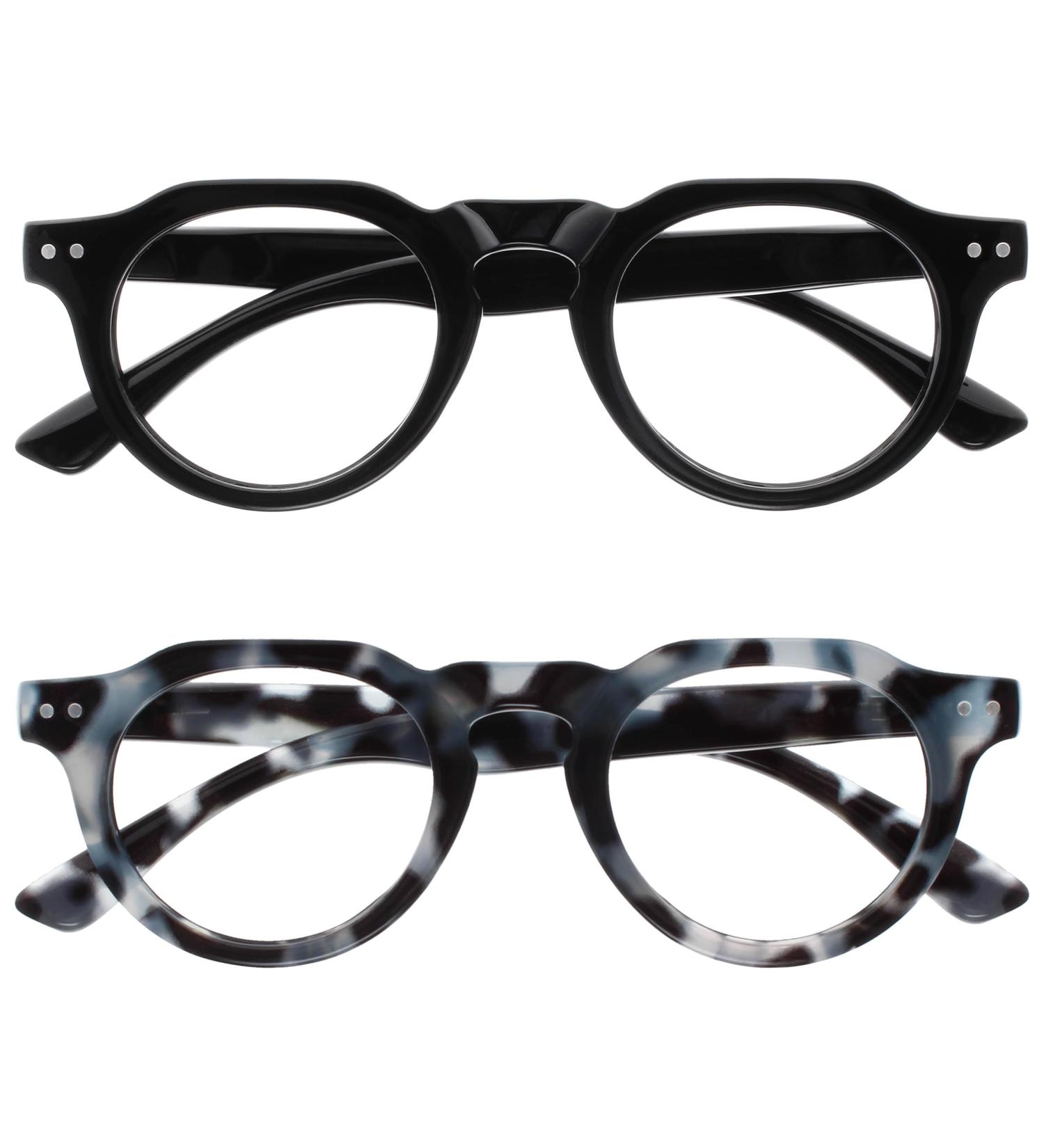 Opulize Rio Reading Glasses with Blue Light Filter | Unisex Flattened Frame | Spring Hinges | B53-1 +1.00 Magnification | Linzen Black & Glossy Blue Tortoise - Buy Online on GoSupps.com