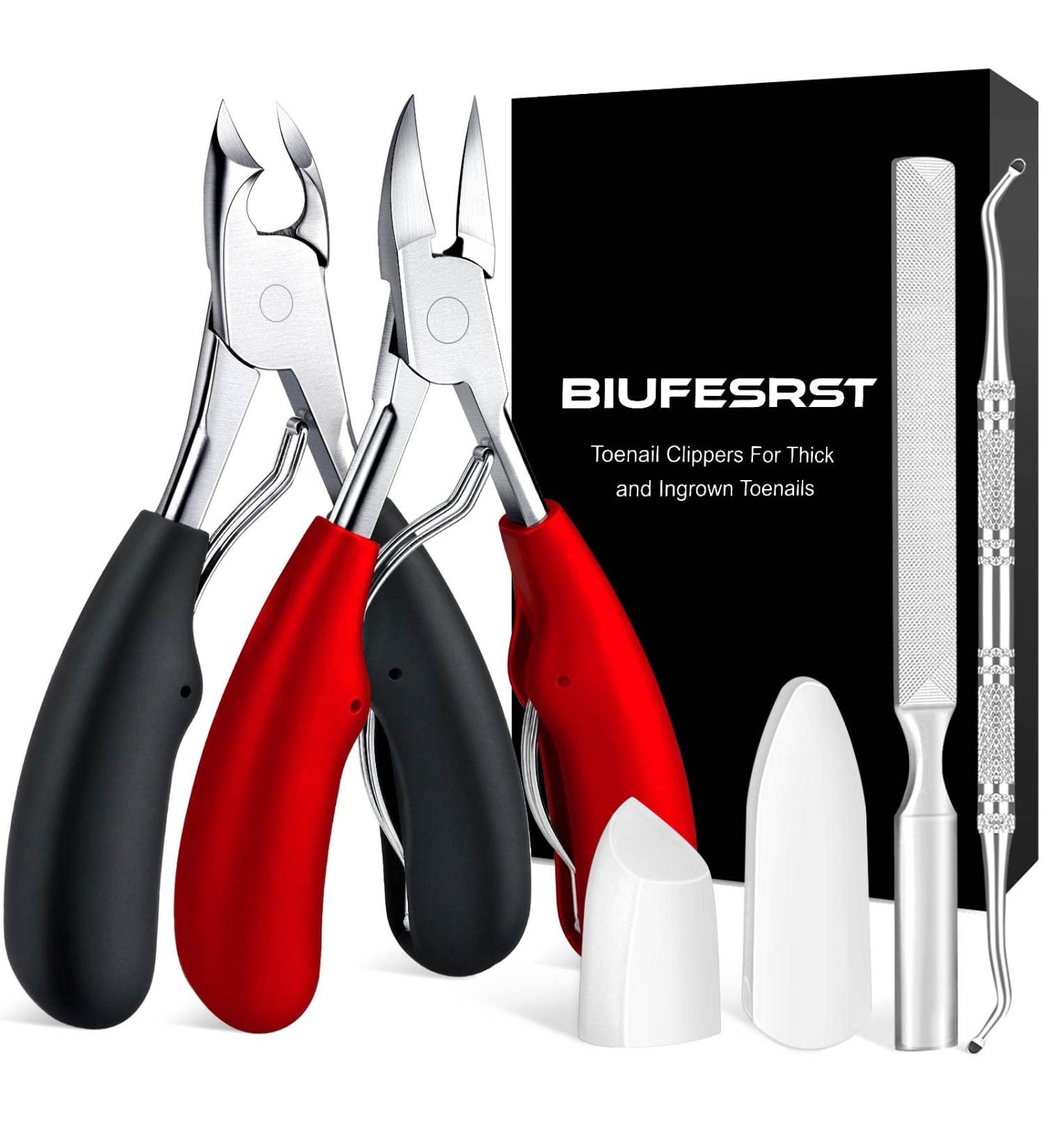 Biufesrst Professional Toe Nail Clippers for Seniors - Heavy Duty Curved Blades, Long Handle, Ideal for Thick & Ingrown Toenails - Buy Online on GoSupps.com