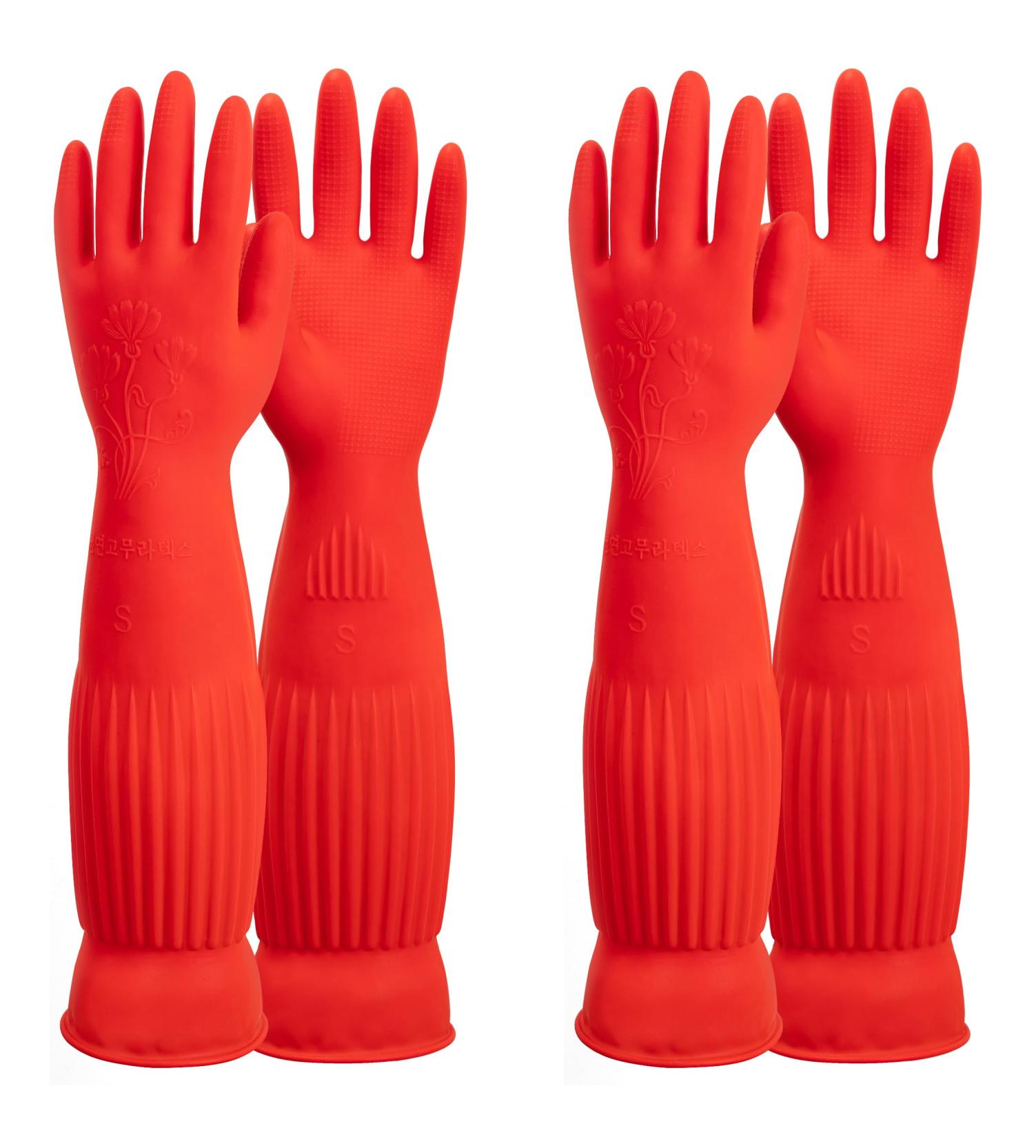 ThxToms Rubber Dishwashing Cleaning Gloves - 2 Pairs Fleece Lined Reusable & Waterproof Extra-Long Cuff Anti-Slip Design for Kitchen & Household - Large Orange (Pack of 4 - Buy Online on GoSupps.com