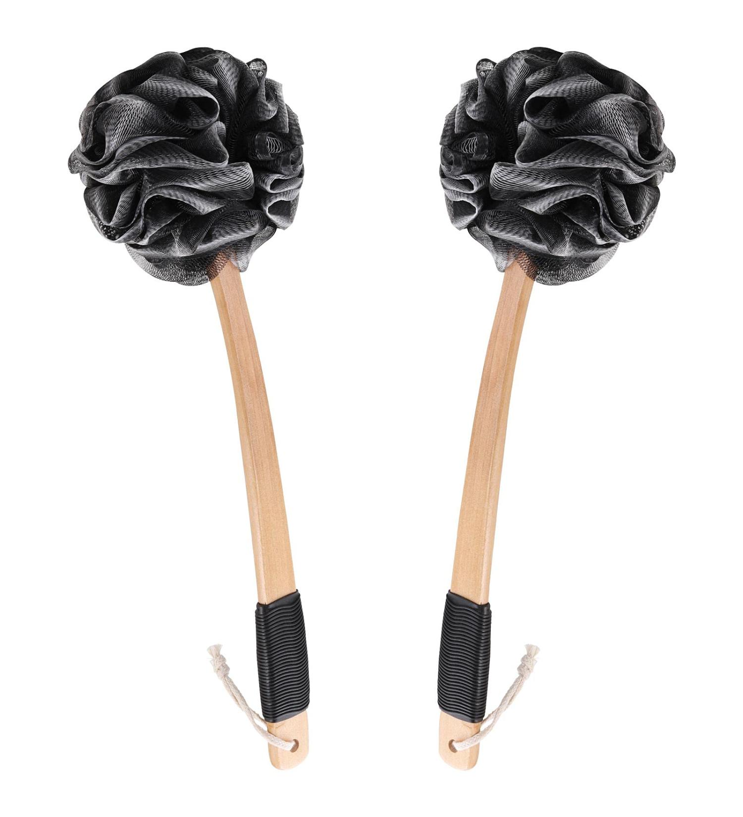 2pcs Bamboo Charcoal Loofah Back Scrubber Shower Brush for Sensitive Skin - Waterproof Handle - Buy Online on GoSupps.com