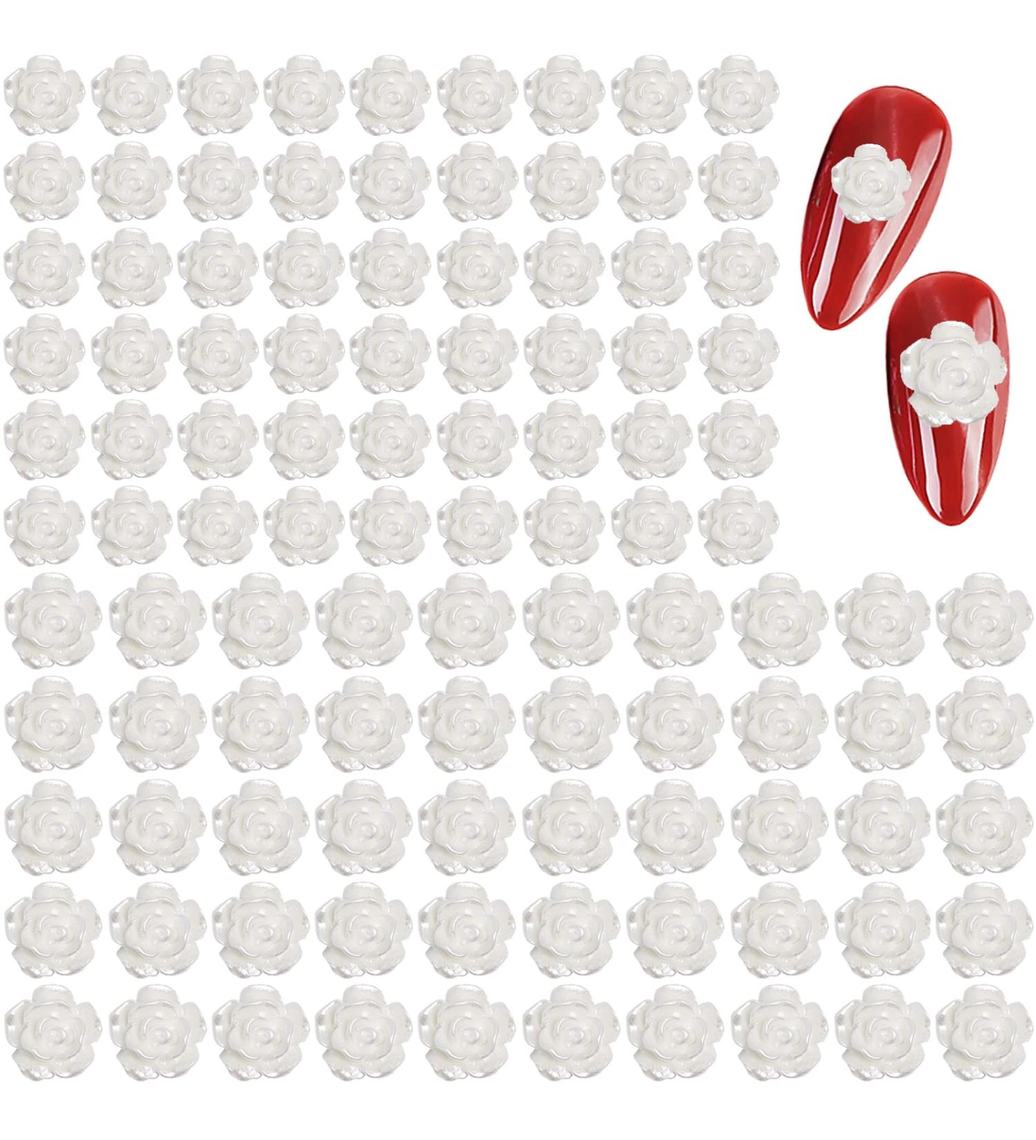 3D Flower Nail Charms 200 Pcs White Acrylic Camellia Rose Flower Nail Art Charms Nail Rhinestones Gems Nail Accessories for DIY Nail Art Design Jewelry Making (White) - Buy Online on GoSupps.com