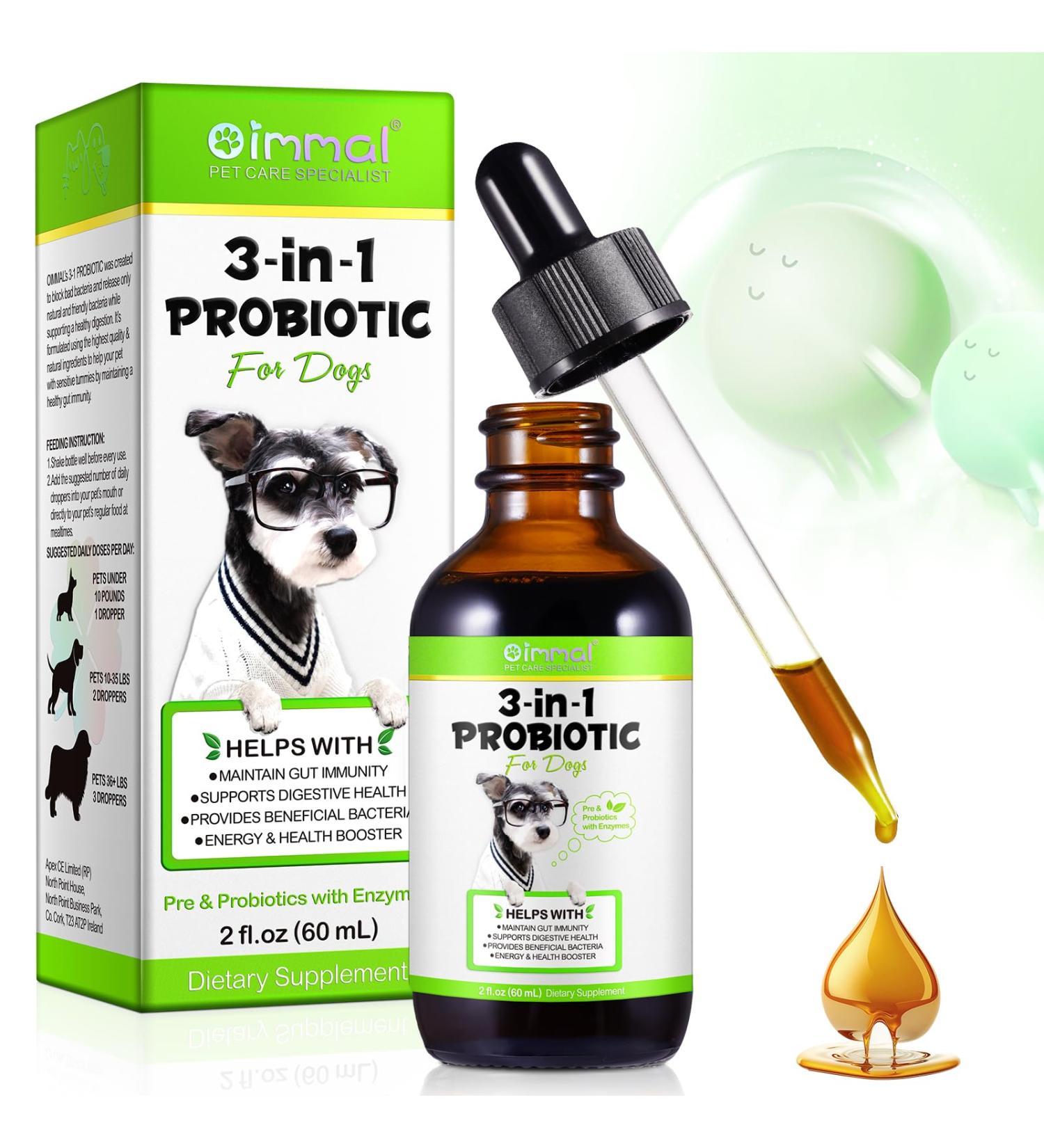Probiotics for Dogs 2 Oz Natural 3 in 1 Dog Probiotic Drops Dog Probiotic Supplements Supports Gut Health Itchy Skin Allergies Liquid Probiotics for Dogs for All Ages and Breeds Dogs - Buy Online on GoSupps.com